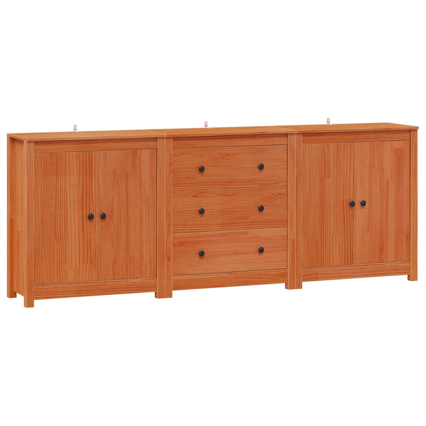 Sideboard med skuffe 3 pcs VoksBrun Massivt fyrretræ