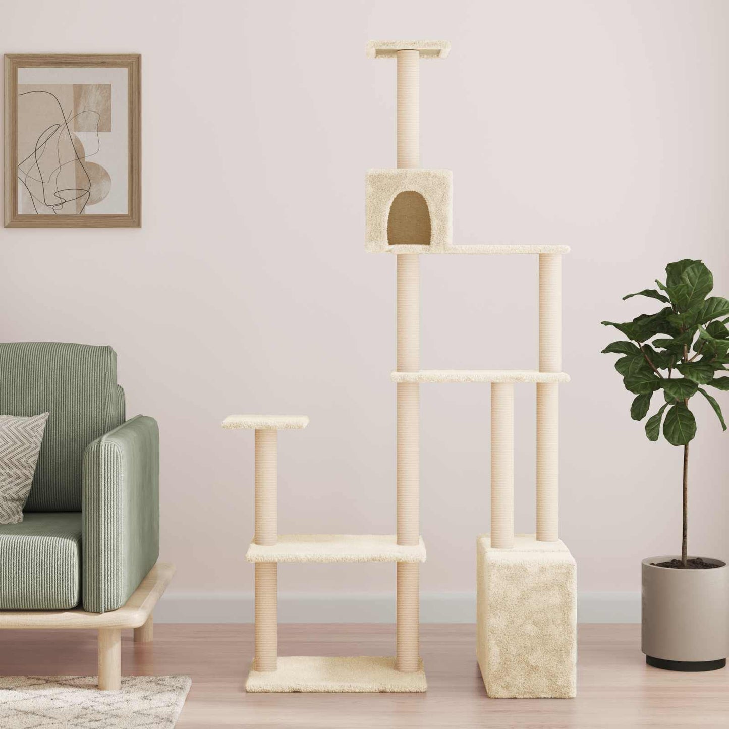 Kattetræ med sisal klatreposter Cremefarvet 177,5 cm