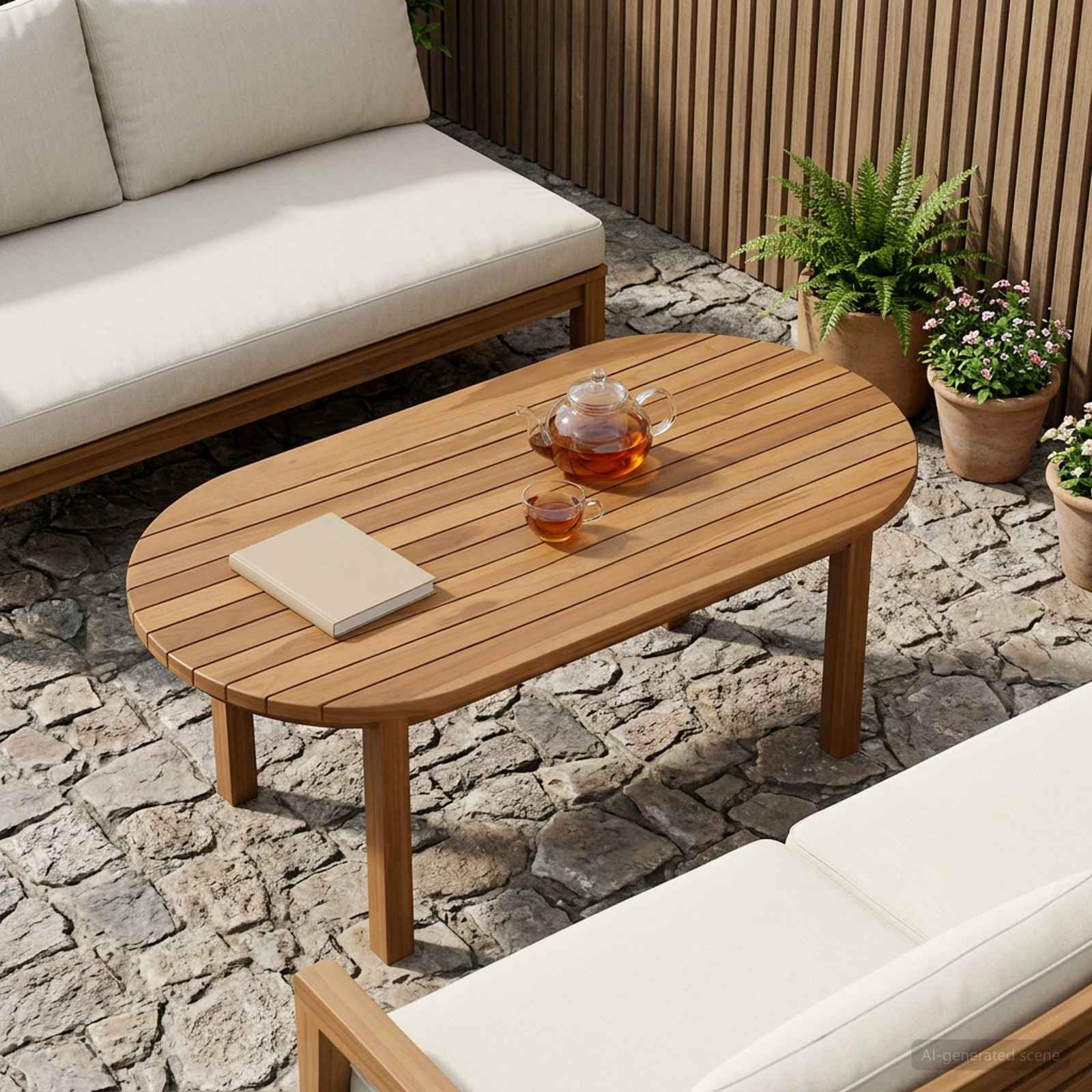 Bordplade 90 x 45 x 3,5 cm Oval Massiv Teaktræ Naturfarvet billede
