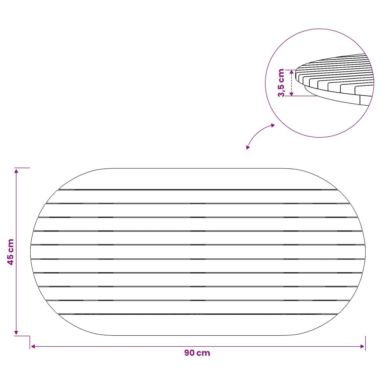 Bordplade 90 x 45 x 3,5 cm Oval Massiv Teaktræ Naturfarvet