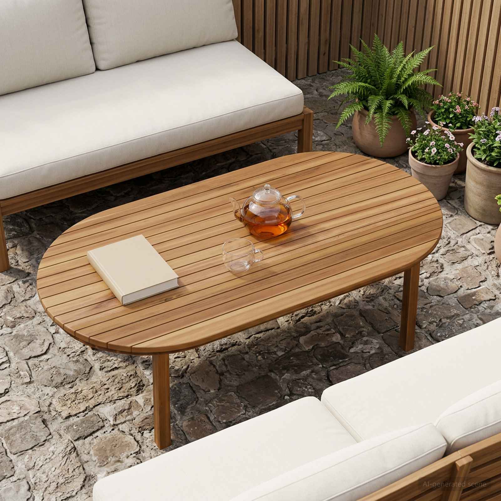 Bordplade 110 x 55 x 3,5 cm Oval Massiv Teaktræ Naturfarvet billede
