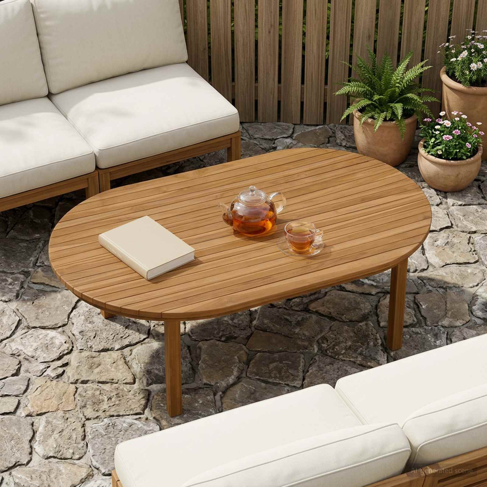Bordplade 120 x 70 x 3,5 cm Oval Massiv Teaktræ Naturfarvet billede