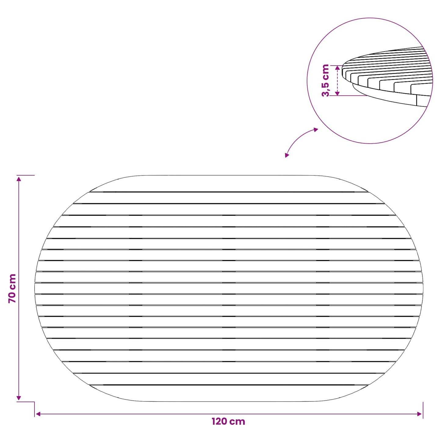 Bordplade 120 x 70 x 3,5 cm Oval Massiv Teaktræ Naturfarvet