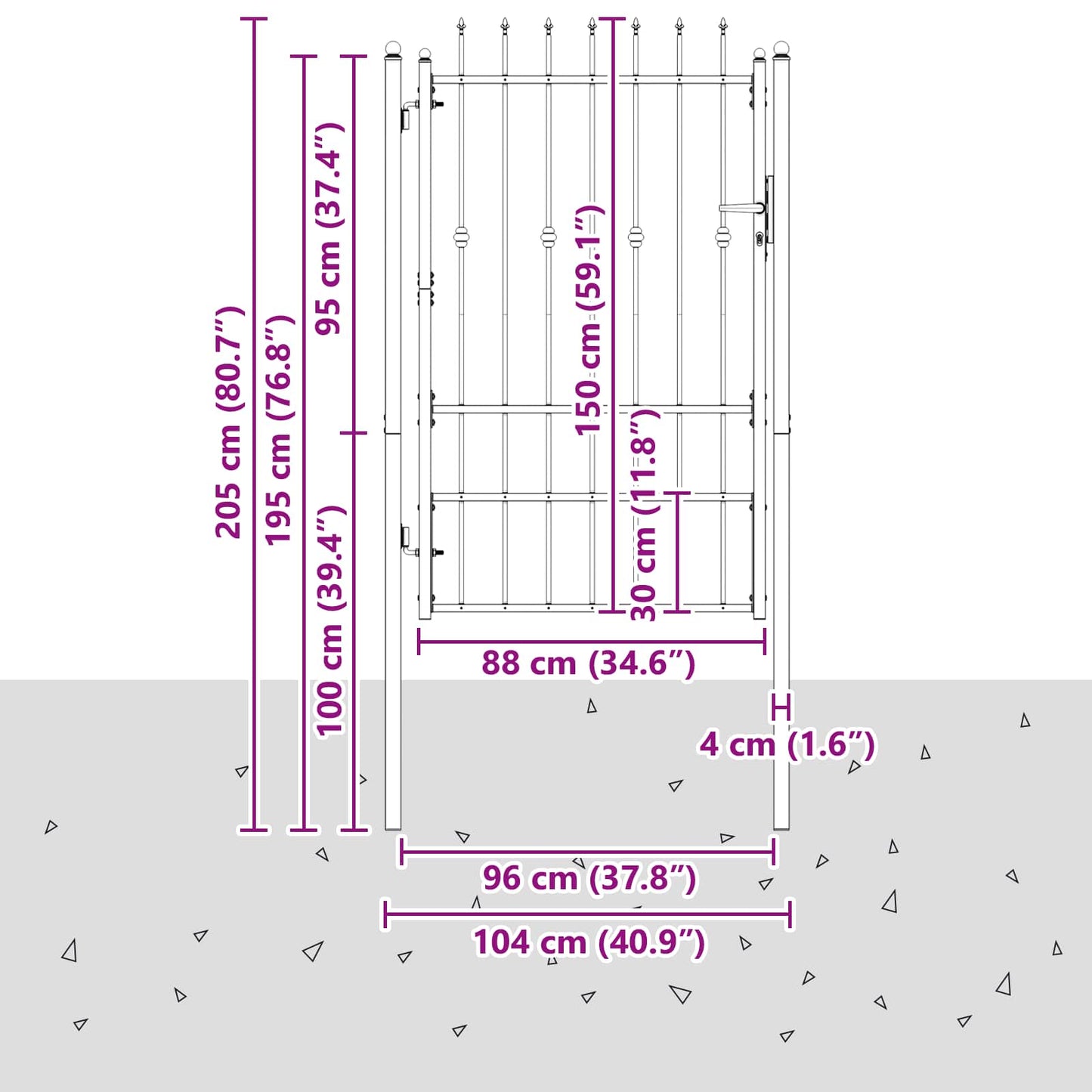 Hegnport HORST 100 x 150 cm Metal Sort Låses