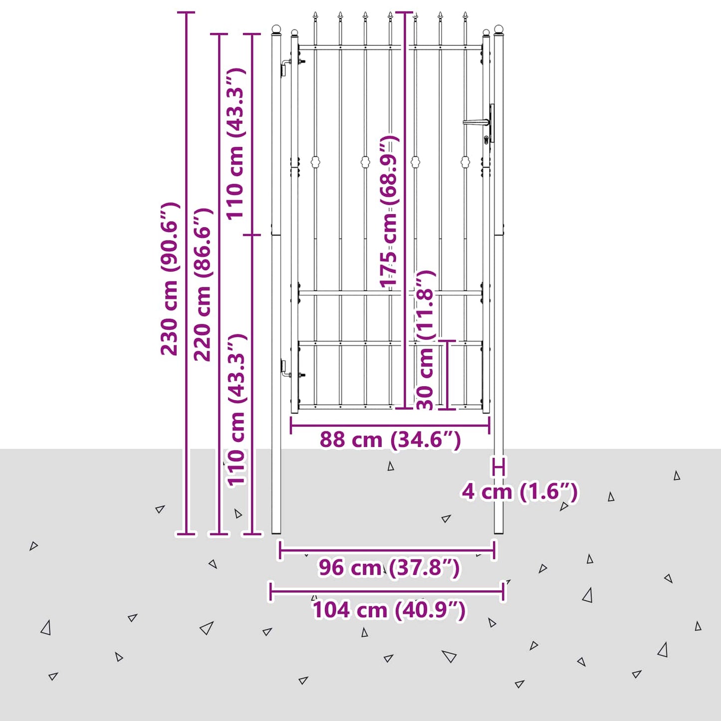 Hegnport HORST 100 x 175 cm Metal Sort Låses