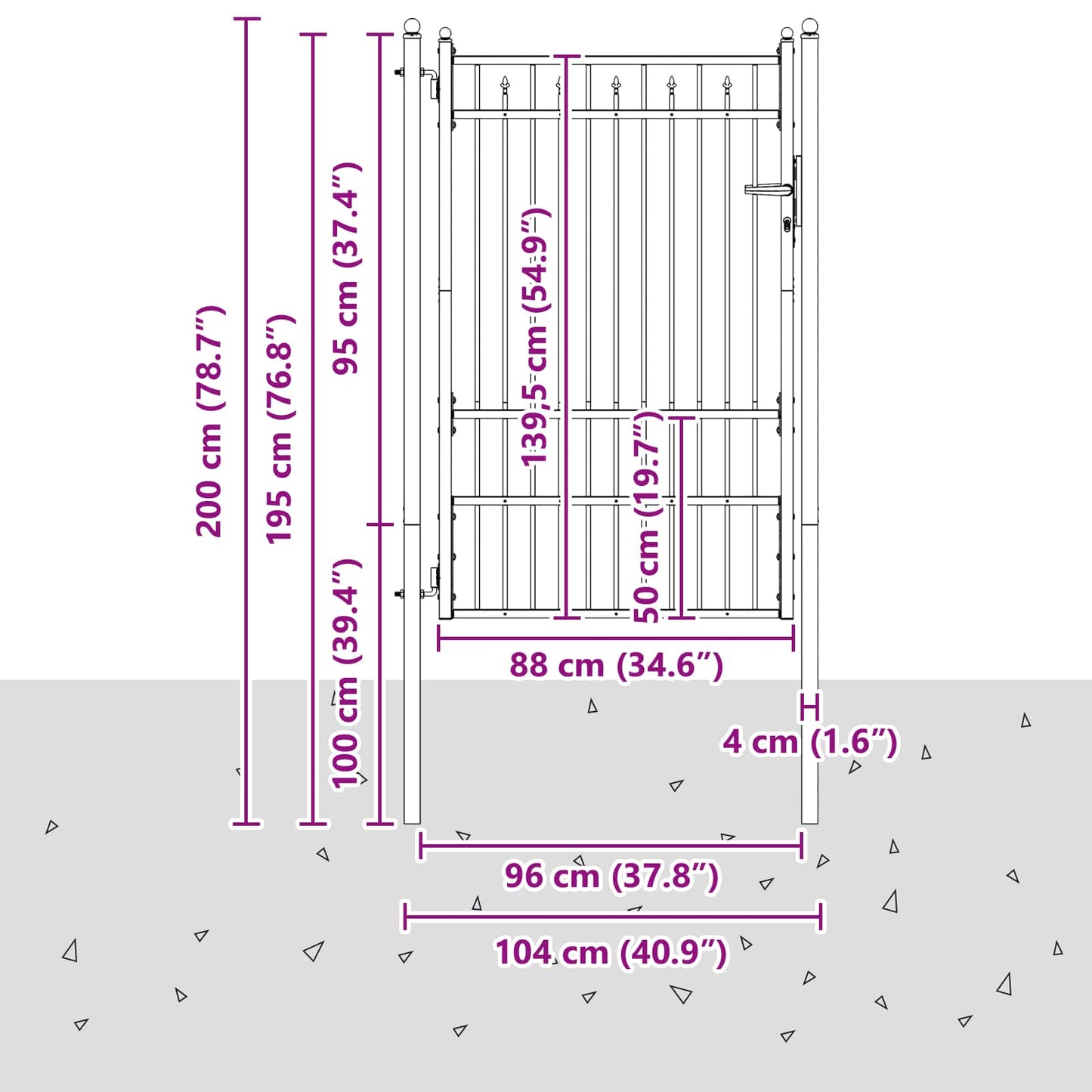 Hegnport HORST 100 x 150 cm Metal Sort Låses