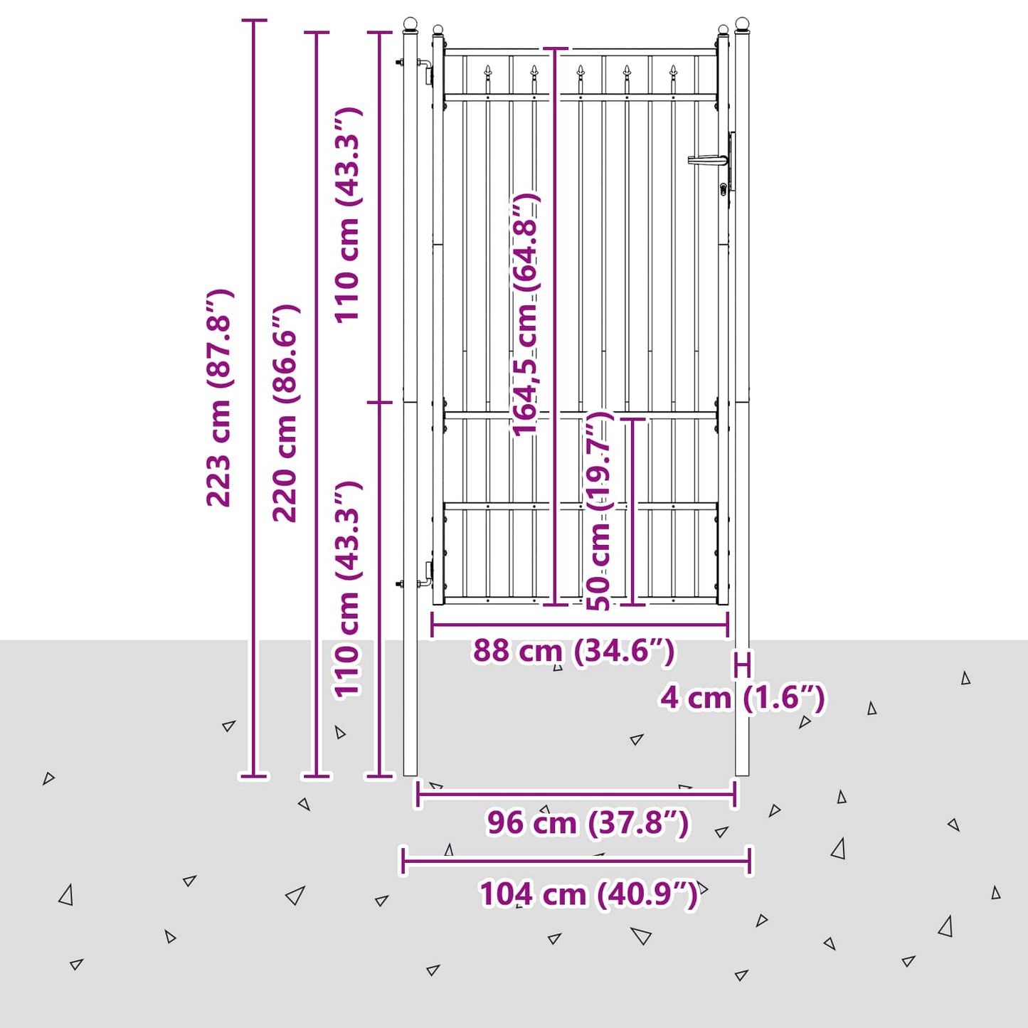 Hegnport HORST 100 x 175 cm Metal Sort Låses