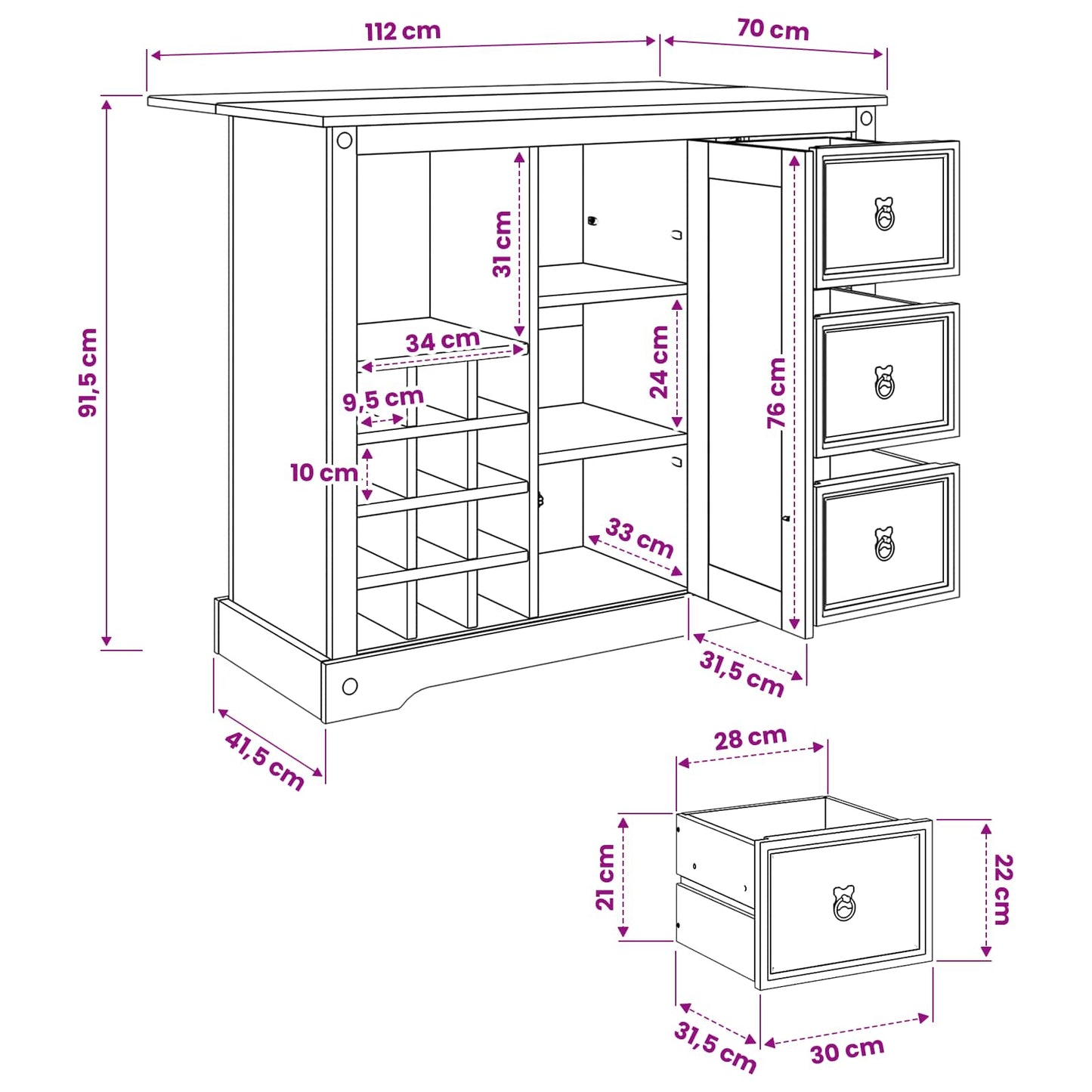 Køkkenopbevaring Hvid og Honning Voks 112 x 70 x 91,5 cm