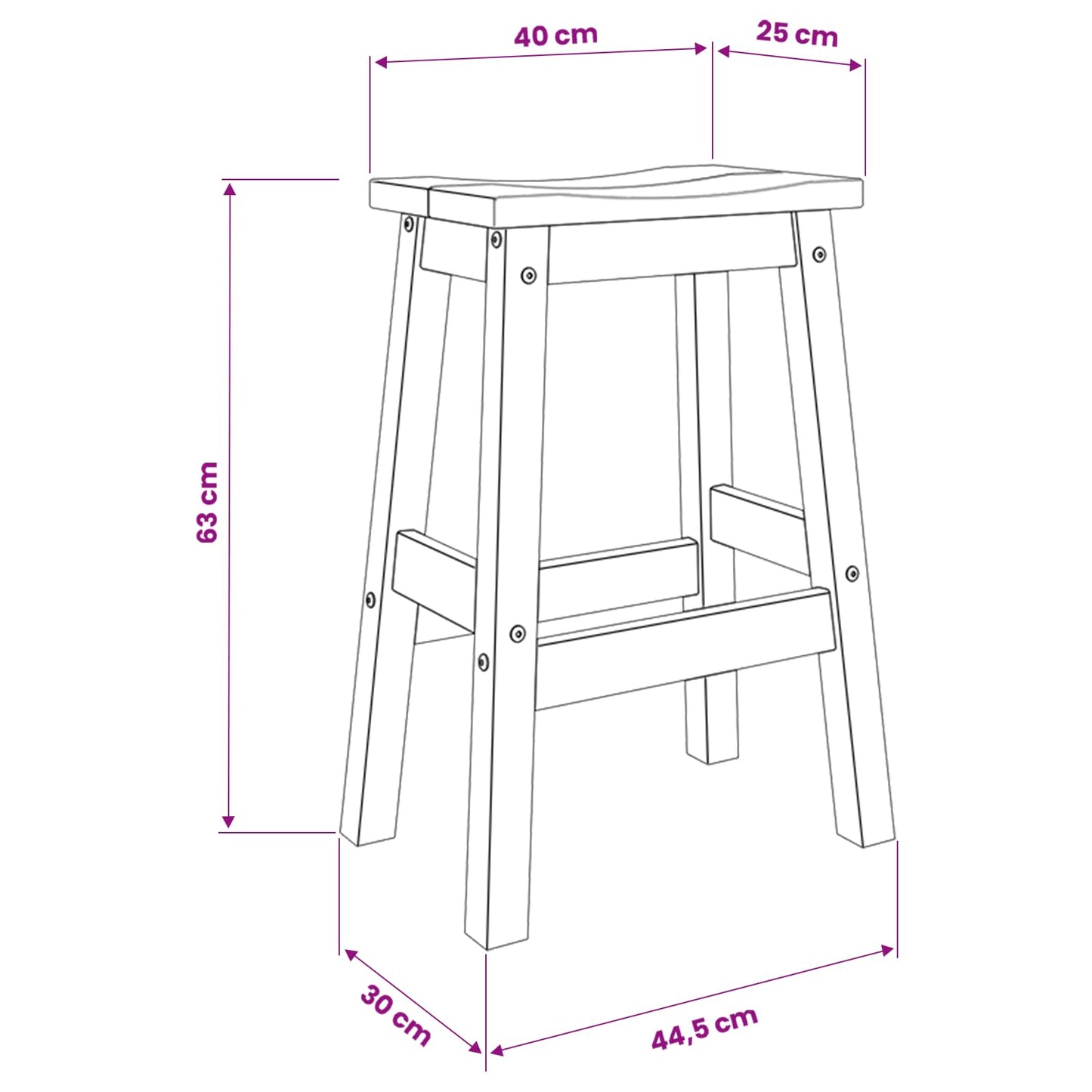 Barbænk 2 pcs Honning Voks 44 x 30 x 63 cm Massiv fyr