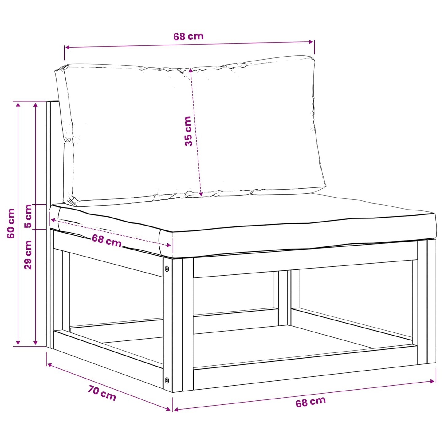 Midtersofa med hynder 100 % polyester Solid-Acacia Naturfarvet
