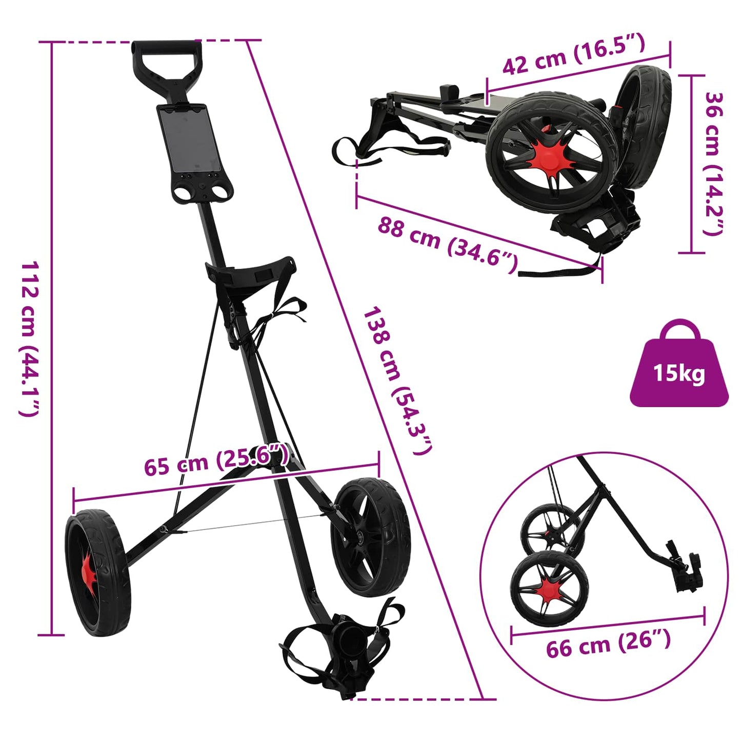 Golf Trolley Sort 66 x 65 x 112 cm Jern