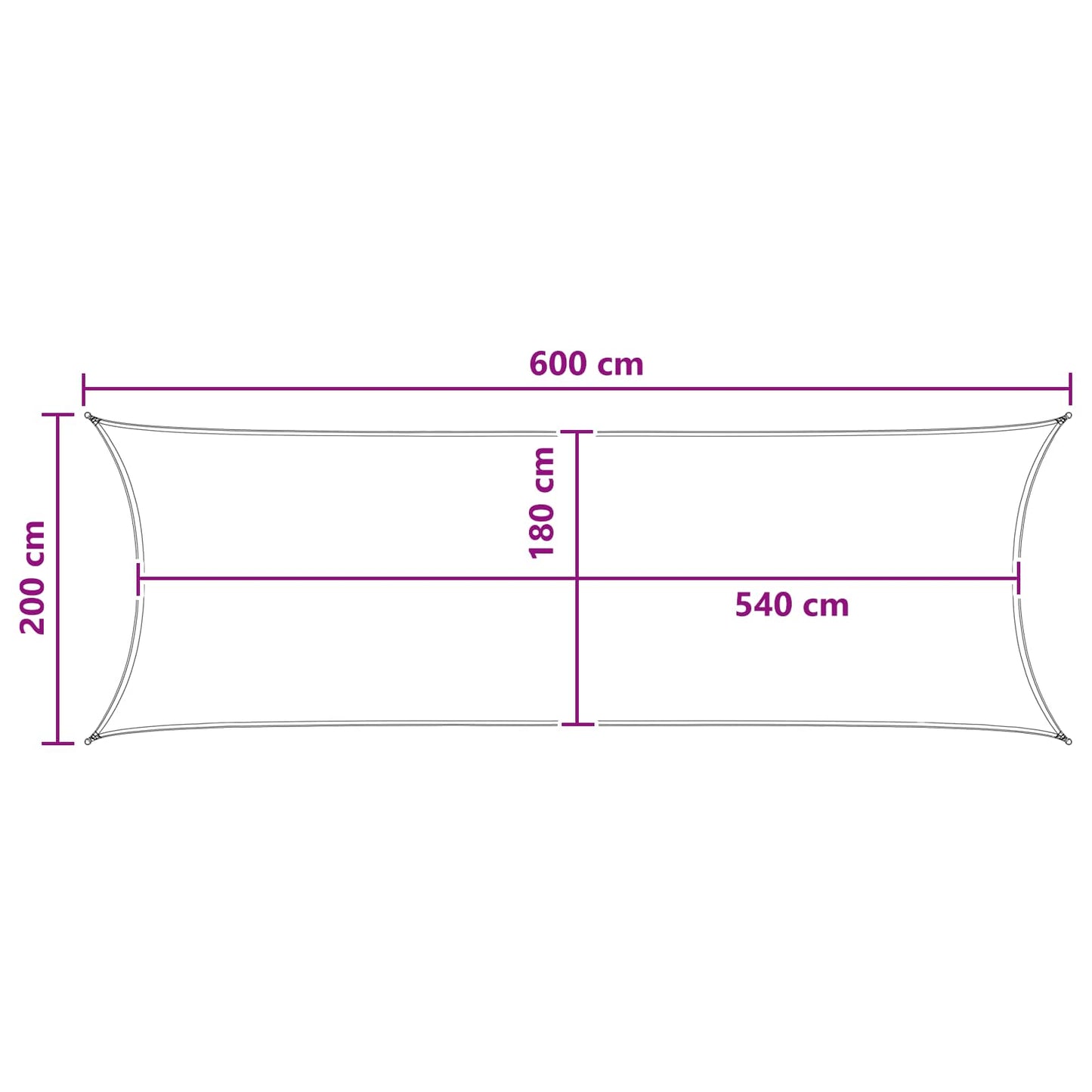Solsejl 2 x 6 m HDPE Rektangulær Mørkegrøn