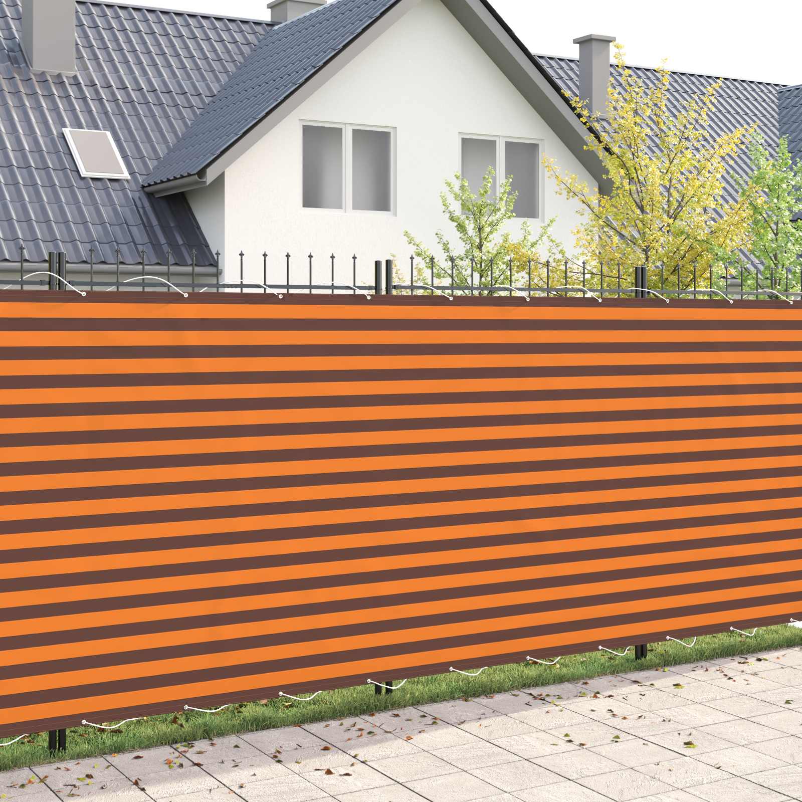 Balkonskærm 200 × 300 cm - stribet polyester med PU-belægning, orange/brun