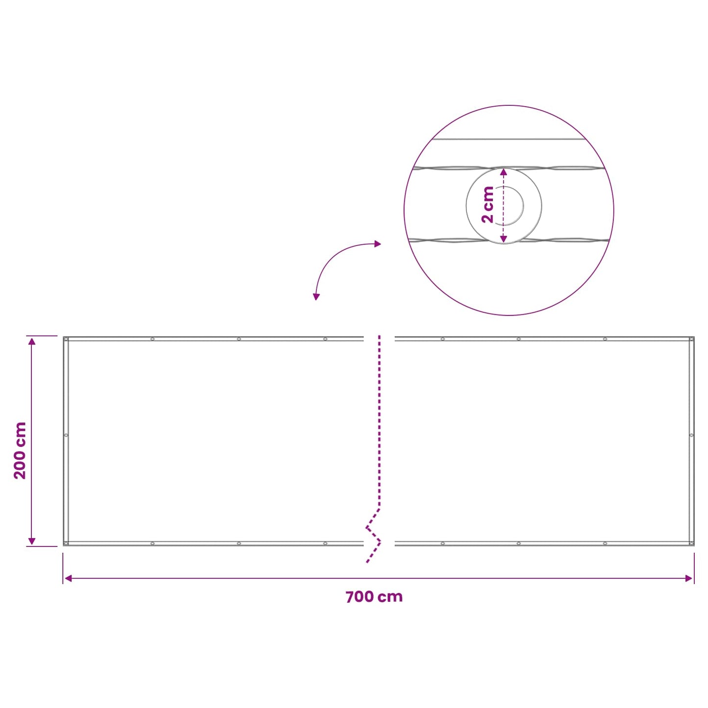 Balkon Afskærmning 200 x 700 cm Stof med PU-belægning