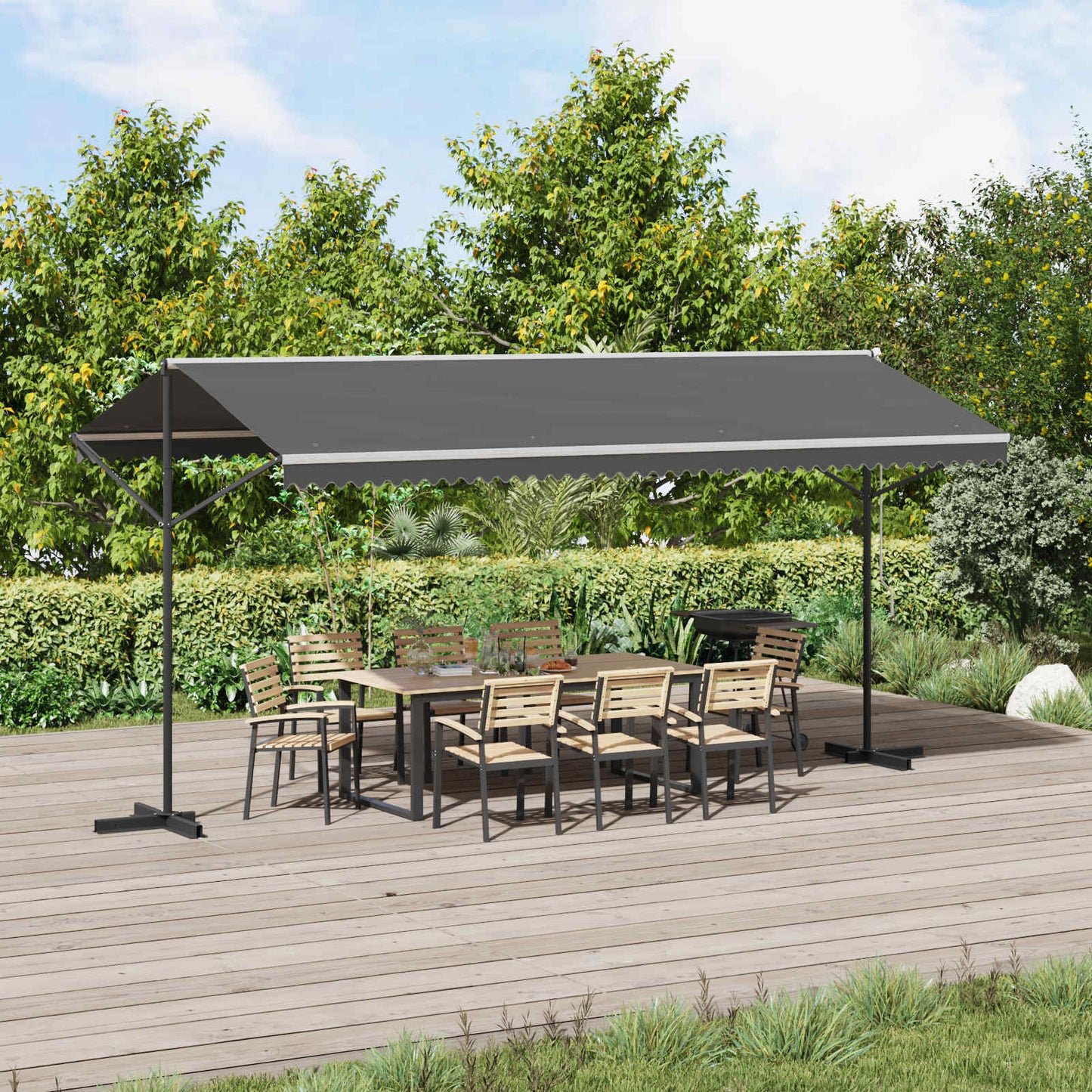 Fritstående markise Grå 5 x 3 m Polyester
