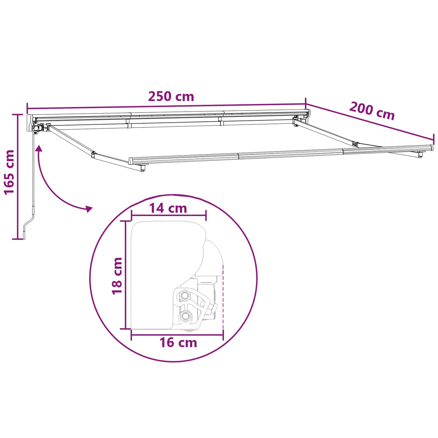 Udtrækkelig markise Gråbrun 2,5 x 2 m Polyester og Aluminium
