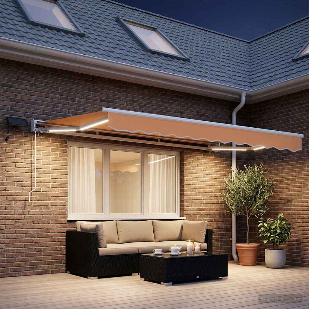 Manuel markise-ramme med LED-lys Sandfarvet 3,5 x 2,5 m