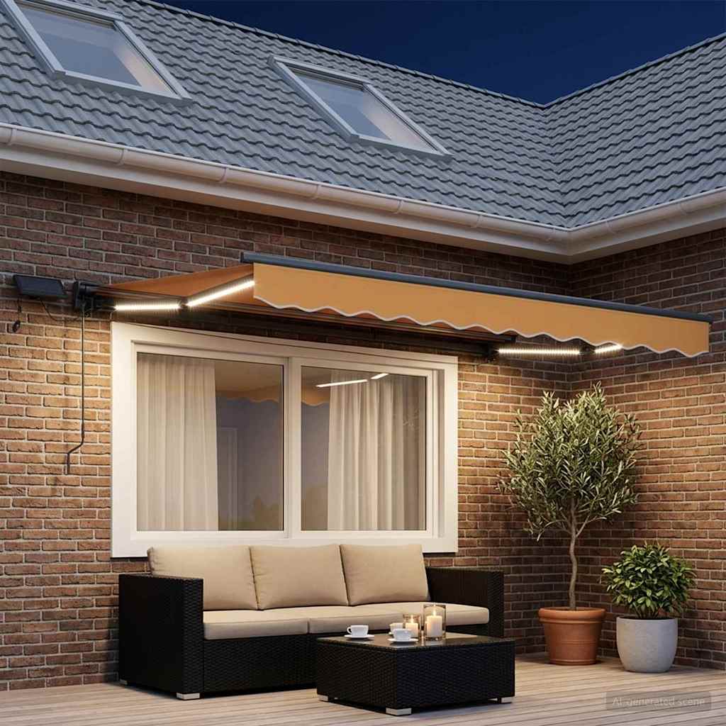 Manuel markise-ramme med LED-lys Sandfarvet 2,5 x 2 m