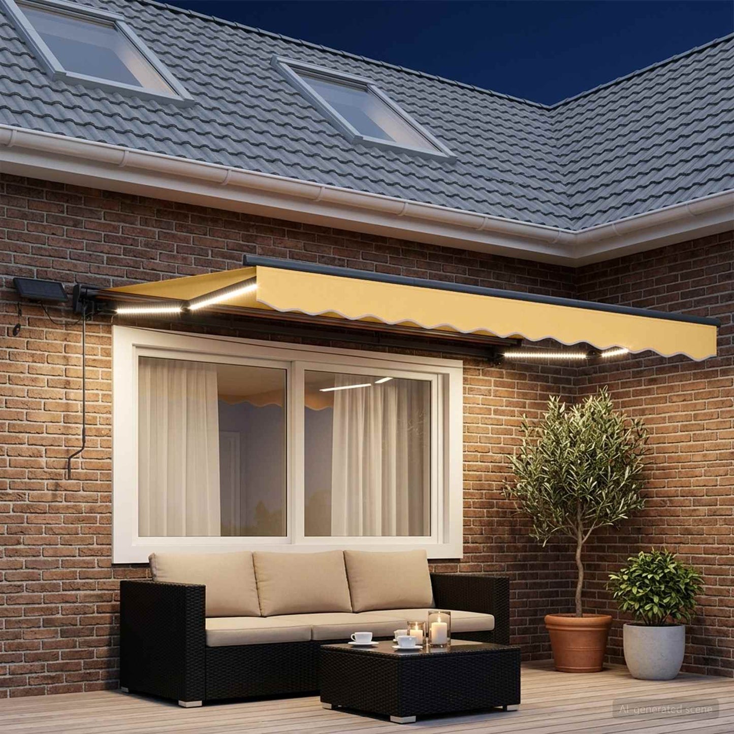 Manuel markise-ramme med LED-lys Sandfarvet 3,5 x 2 m