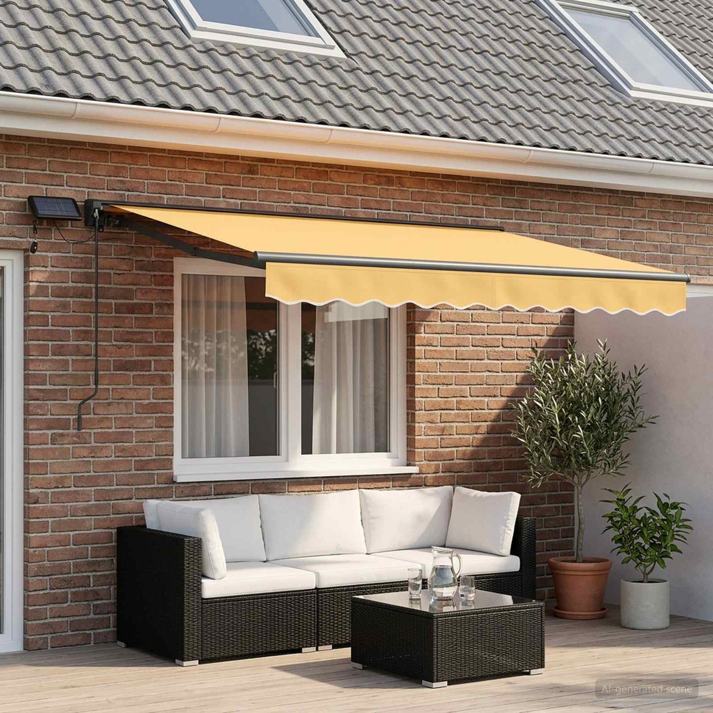 Manuel markise-ramme med LED-lys Sandfarvet 3,5 x 2 m