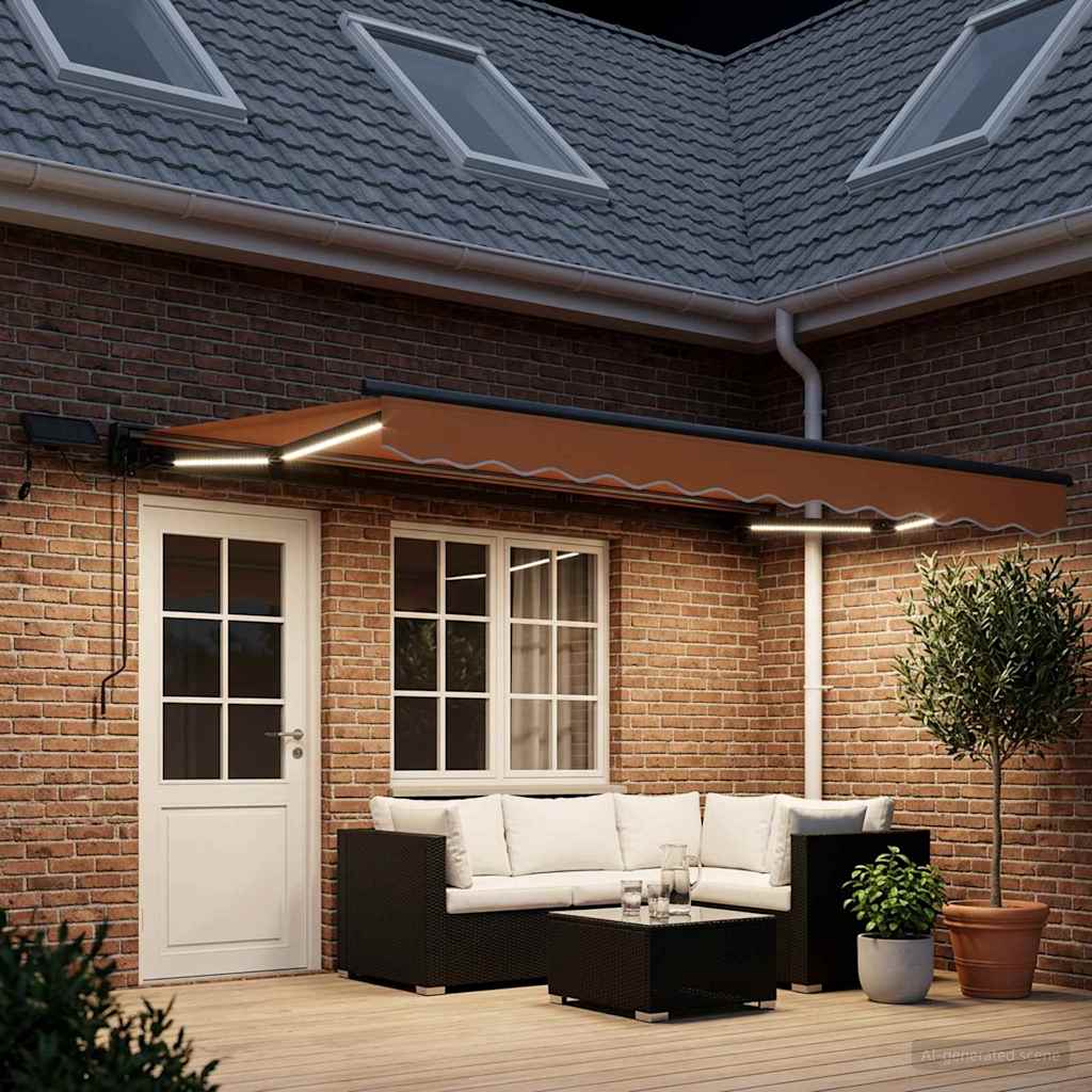 Manuel markise-ramme med LED-lys Sandfarvet 4 x 2 m