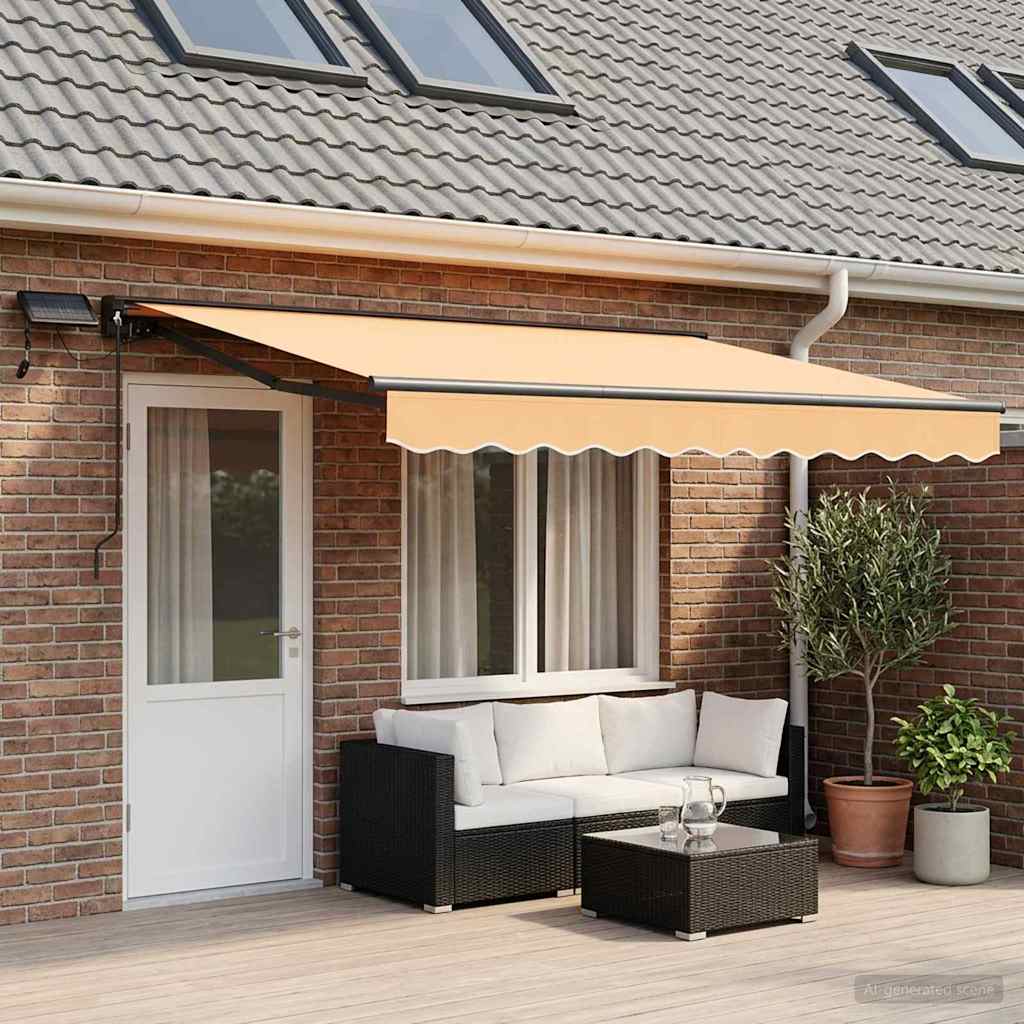 Manuel markise-ramme med LED-lys Sandfarvet 4,5 × 3,5 m