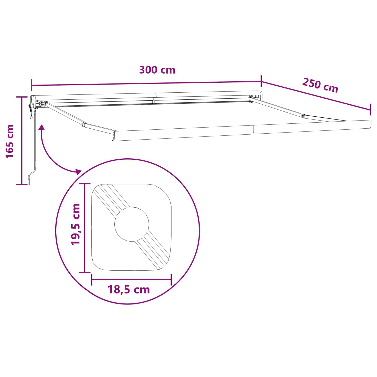 Udtrækkelig markise Lys Grå og Hvid 300 x 250 cm Stof og Metal