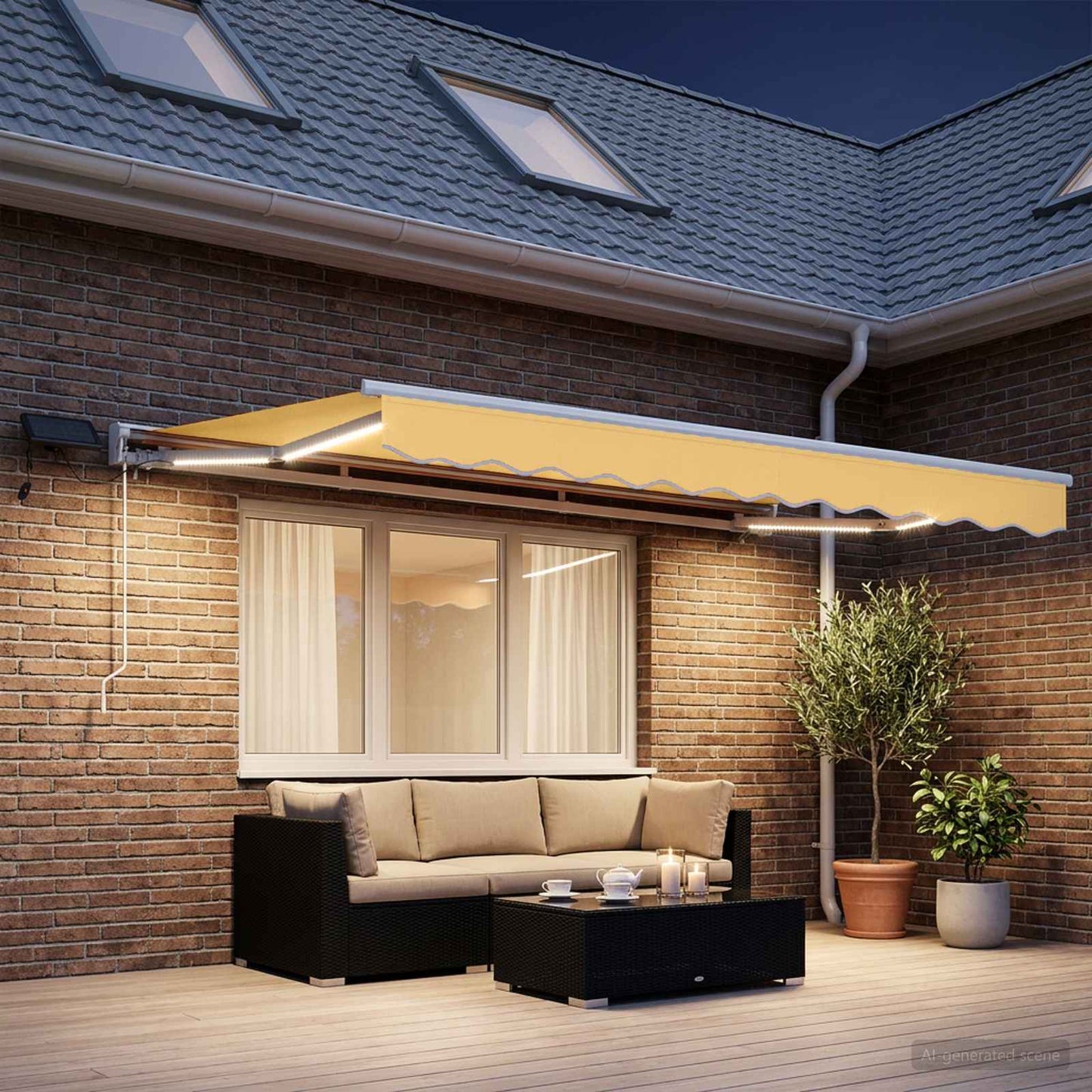 Manuel markise-ramme med LED-lys Sandfarvet 3 x 2,5 m