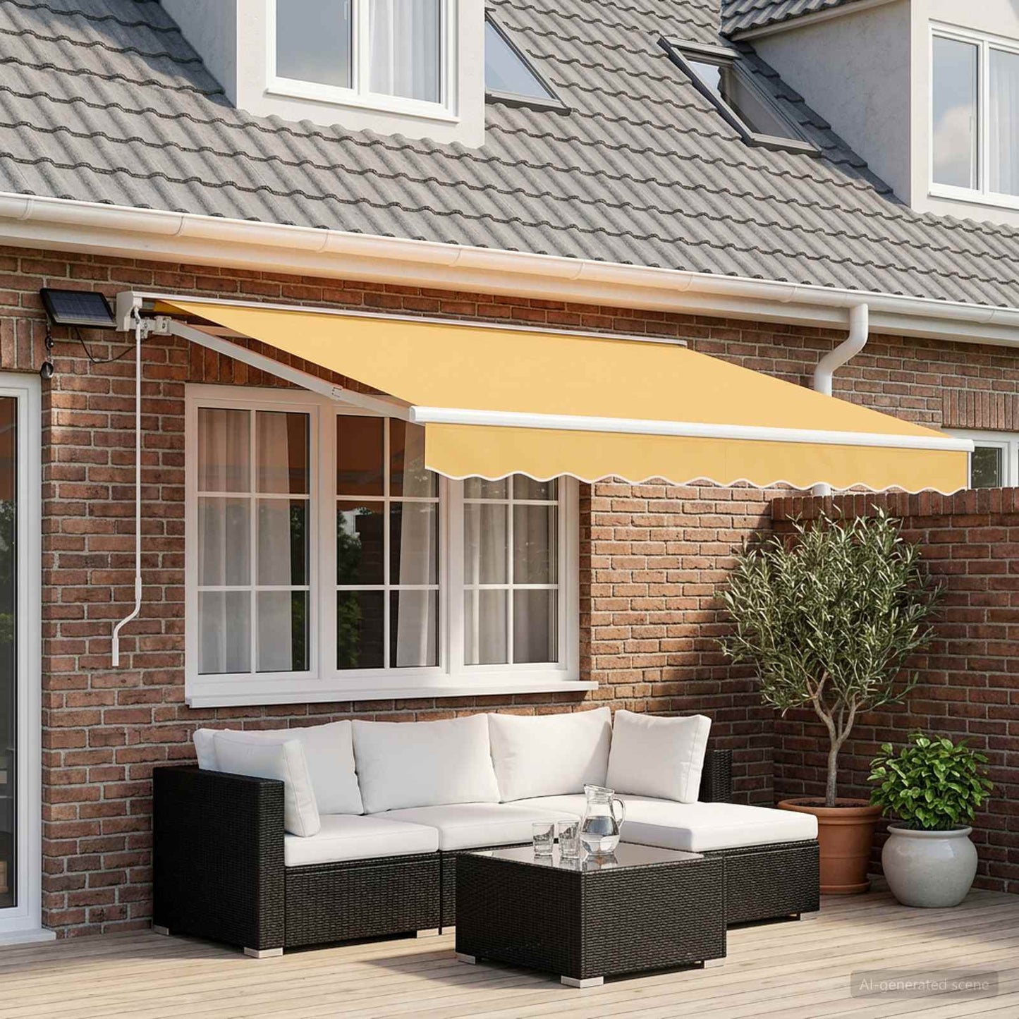 Manuel markise-ramme med LED-lys Sandfarvet 3 x 2,5 m