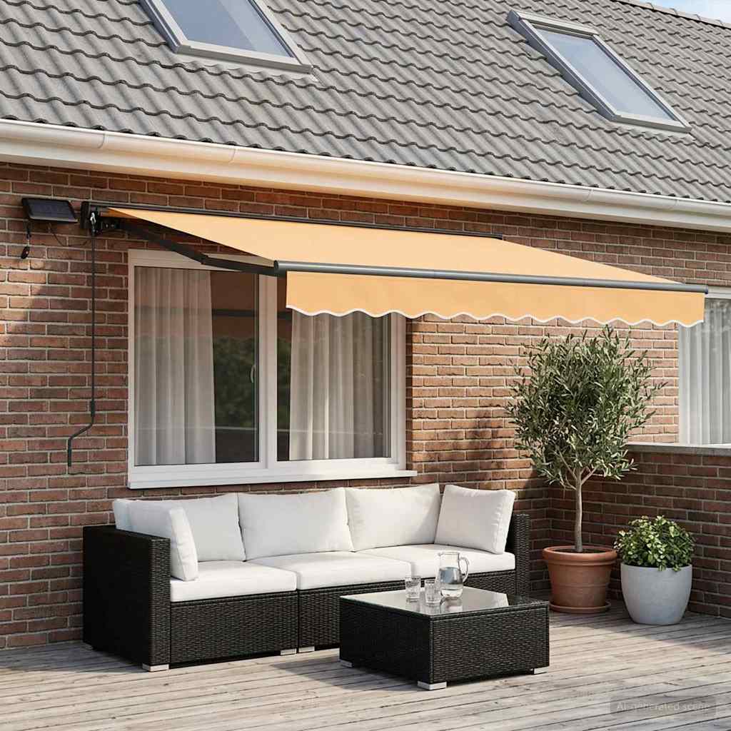 Manuel markise-ramme med LED-lys Sandfarvet 3 x 2,5 m
