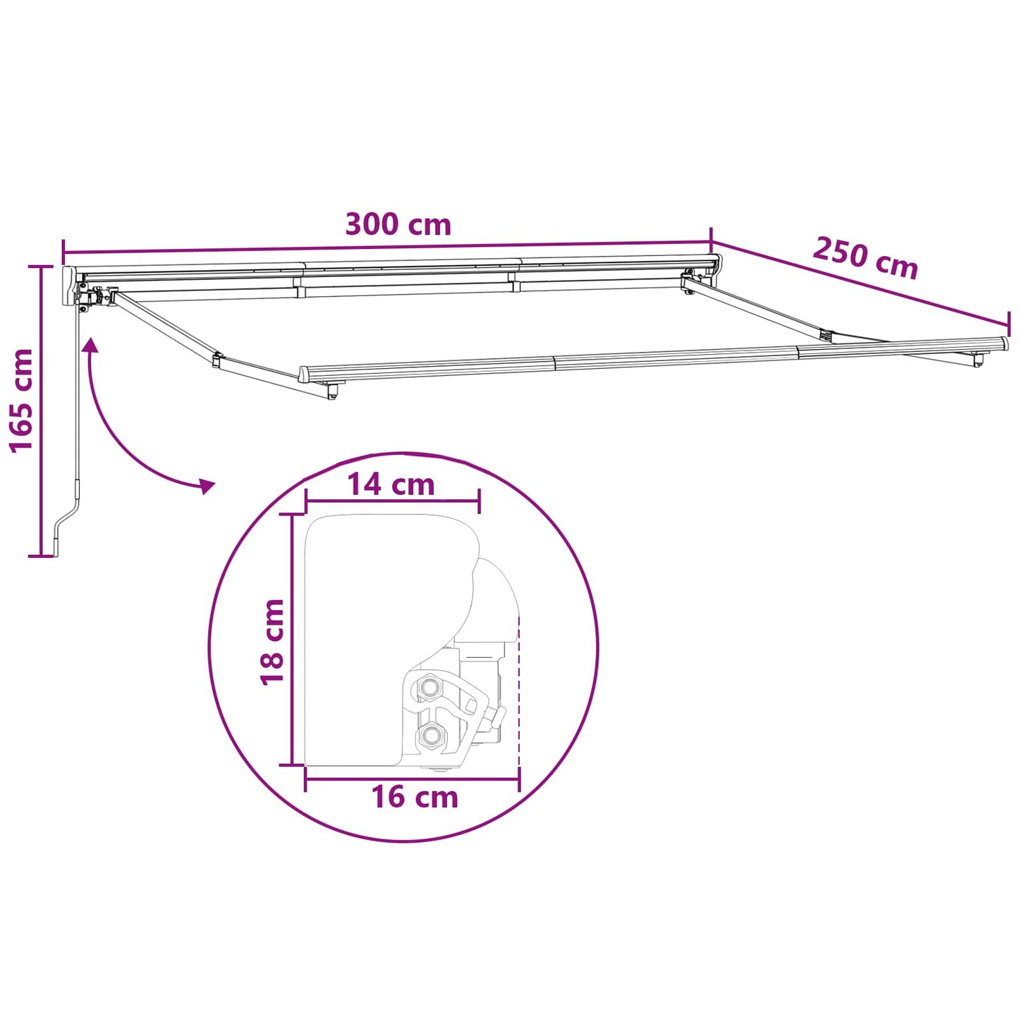 Manuel markise-ramme med LED-lys Gråbrun 3 x 2,5 m