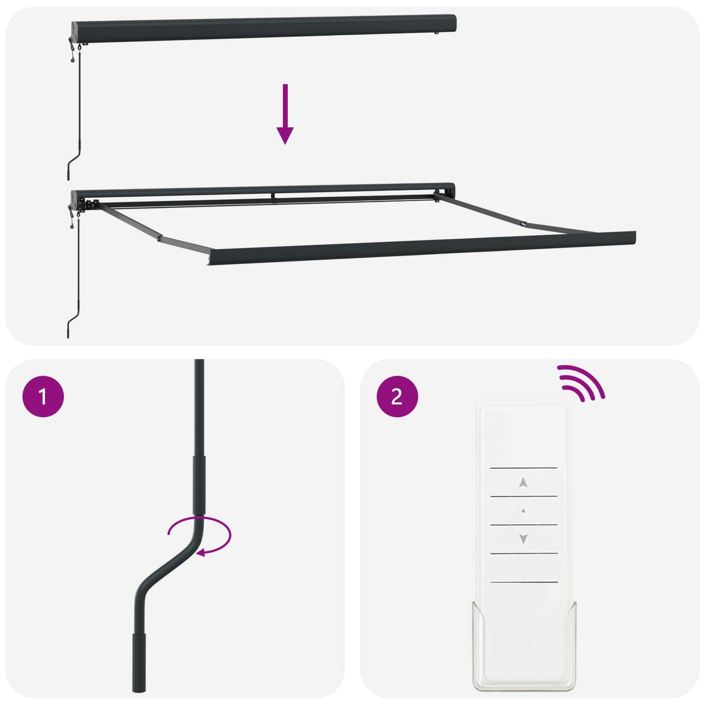 Udtrækkelig markise Lys Grå og Hvid 350 x 250 cm Stof og Metal