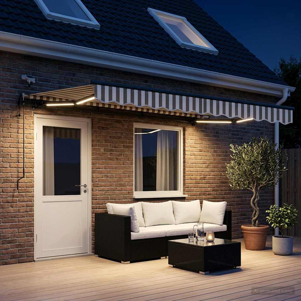 Udtrækkelig markise Lys Grå og Hvid 600 × 350 cm Polyester
