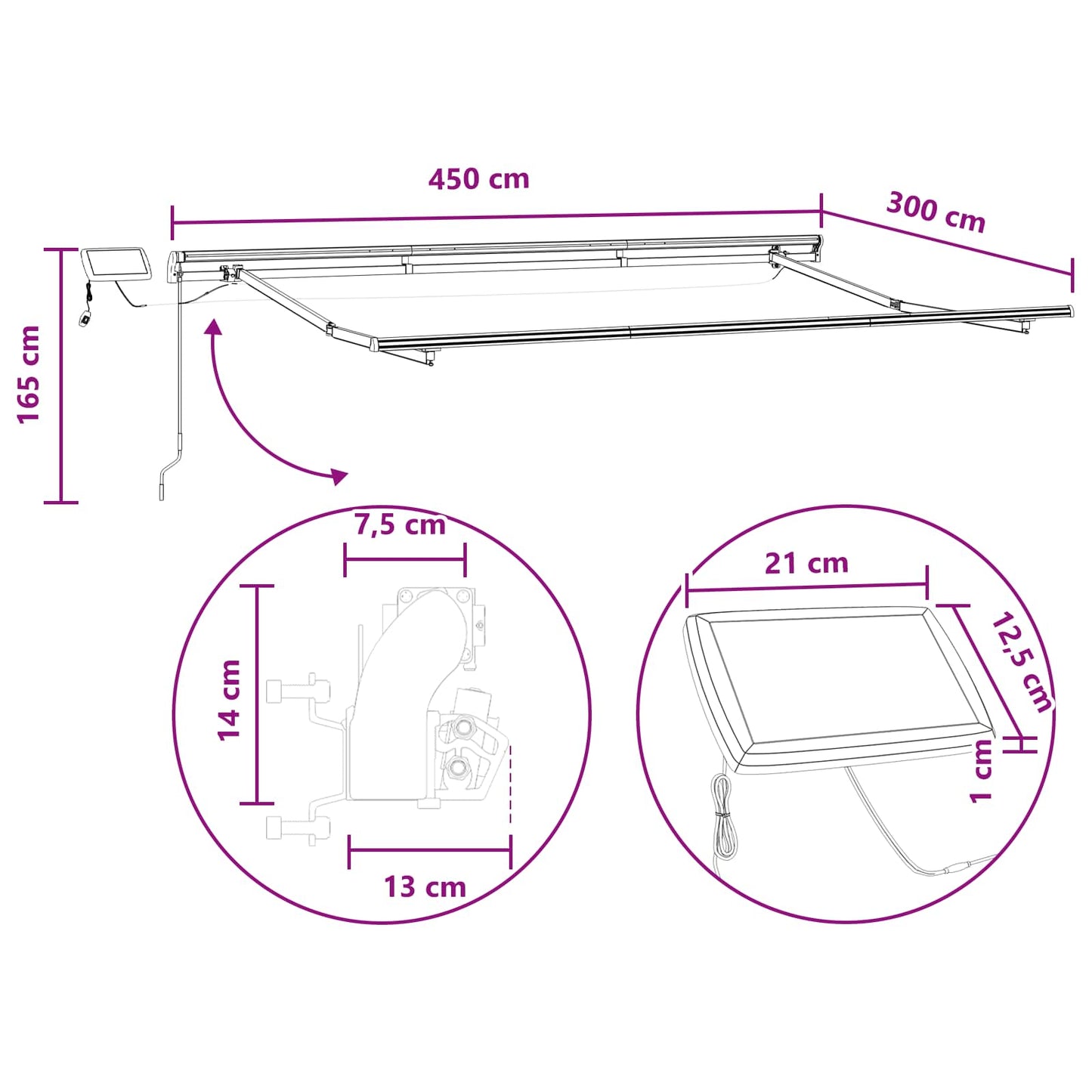Udtrækkelig markise Gråbrun 450 × 300 cm Stof og aluminium