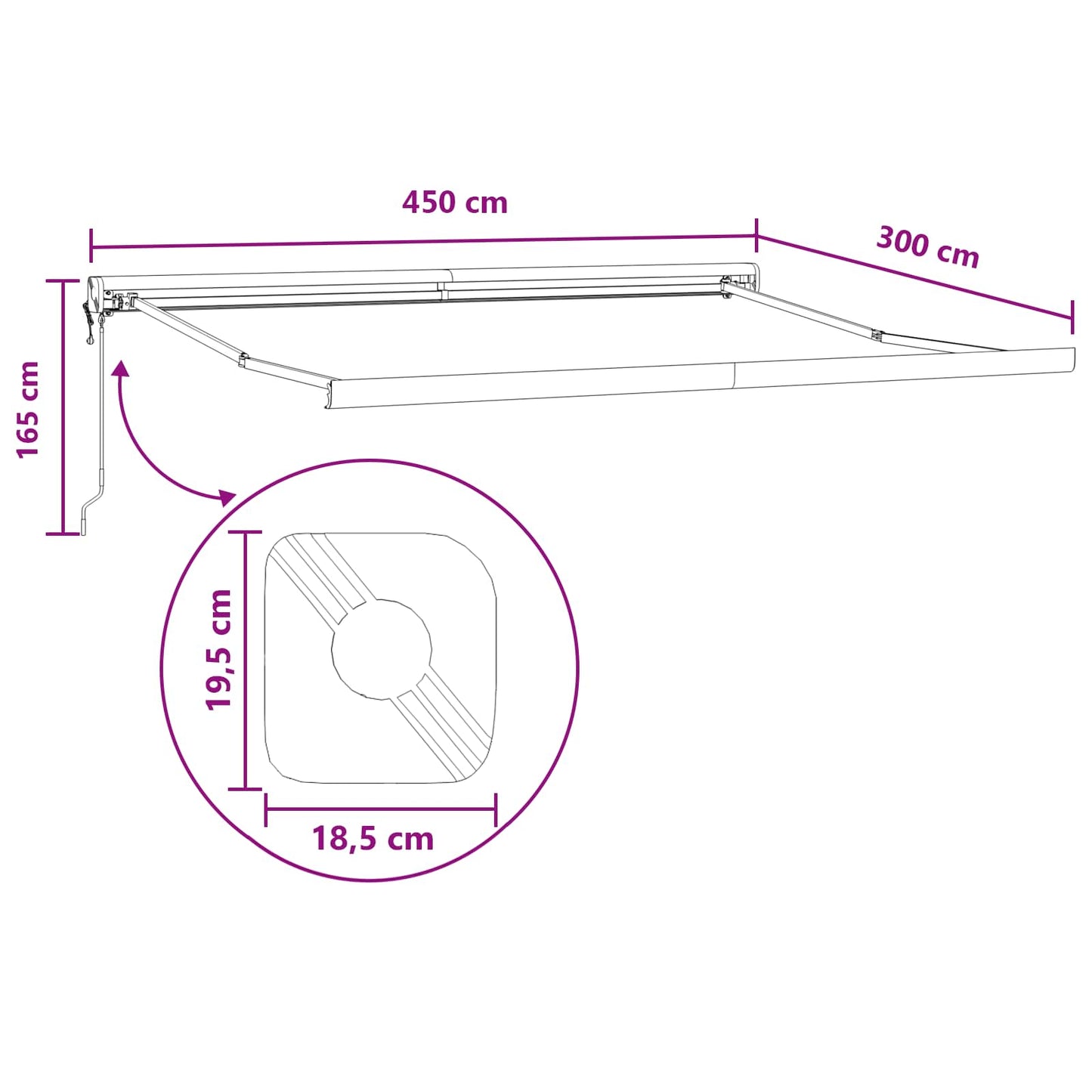 Udtrækkelig markise Gråbrun 450 × 300 cm Stof og Metal