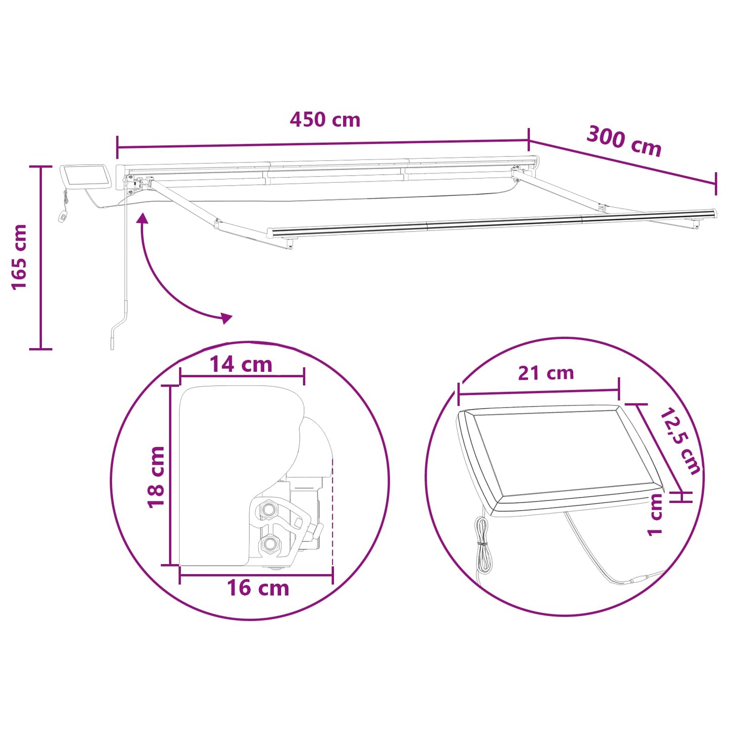 Manuel markise-ramme med LED-lys Sandfarvet 4,5 × 3 m