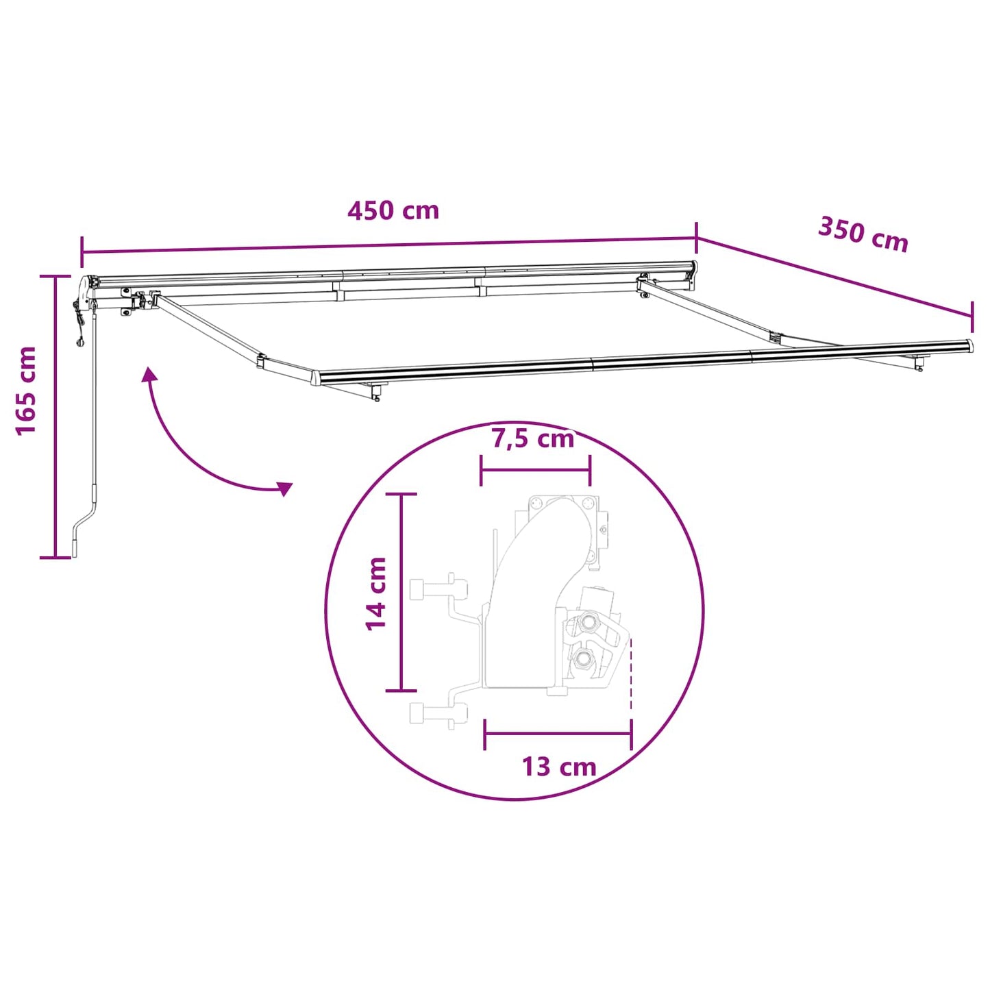 Udtrækkelig markise Sandfarvet 450 × 350 cm Stof og aluminium