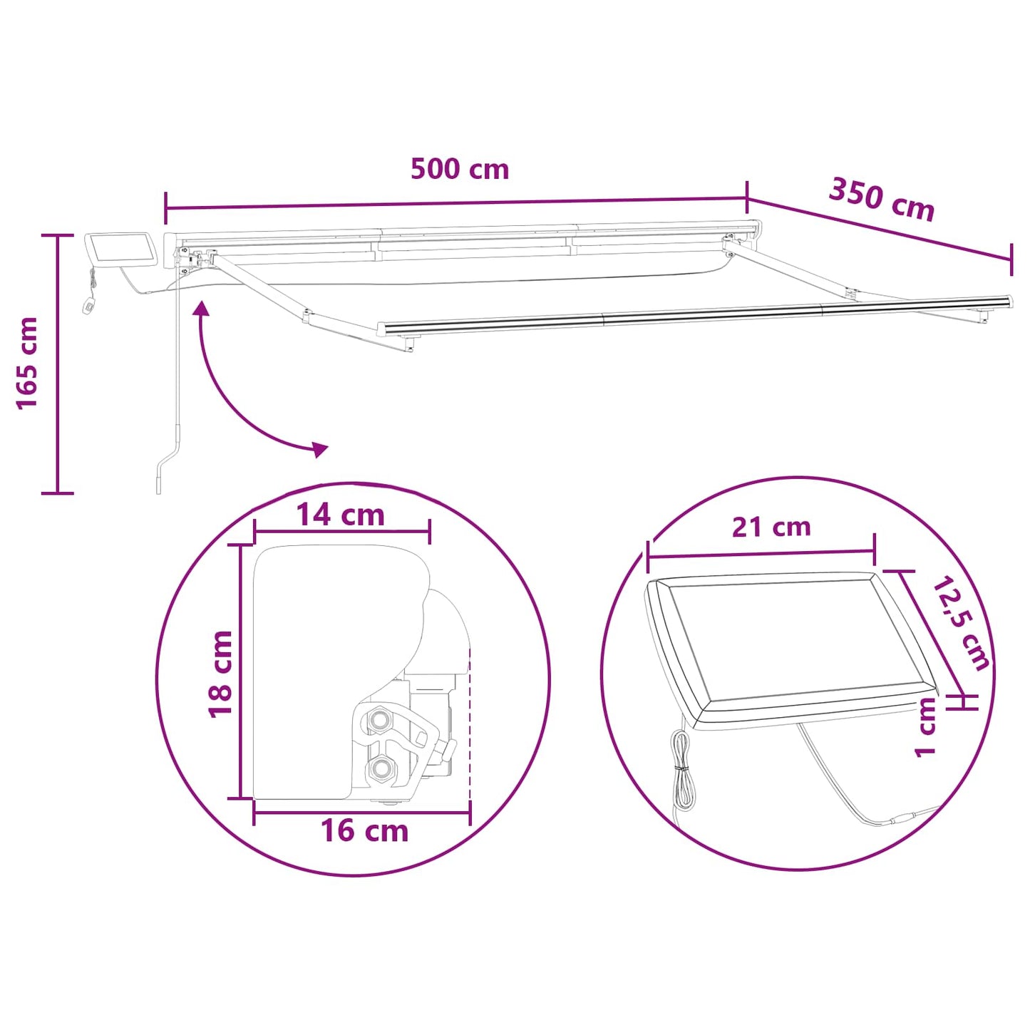 Manuel markise-ramme med LED-lys Sandfarvet 5 × 3,5 m