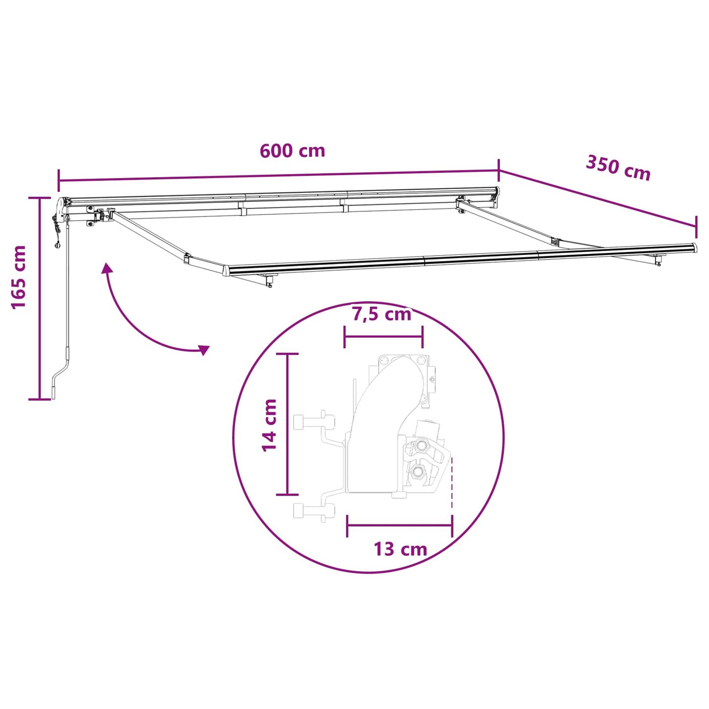 Udtrækkelig markise Lys Grå og Hvid 600 × 350 cm