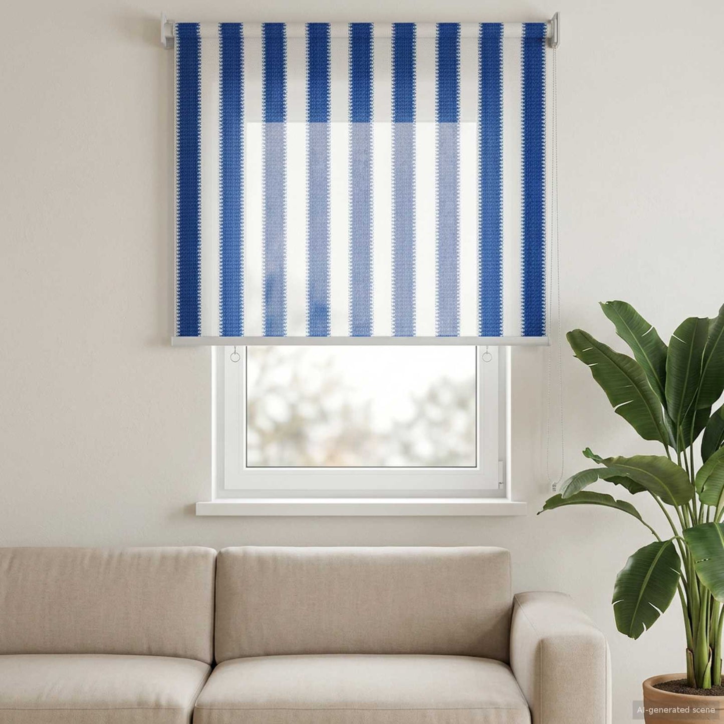 Udendørs rulleskærm 90% UV blok Blå og Hvid Stribet 60 x 140 cm