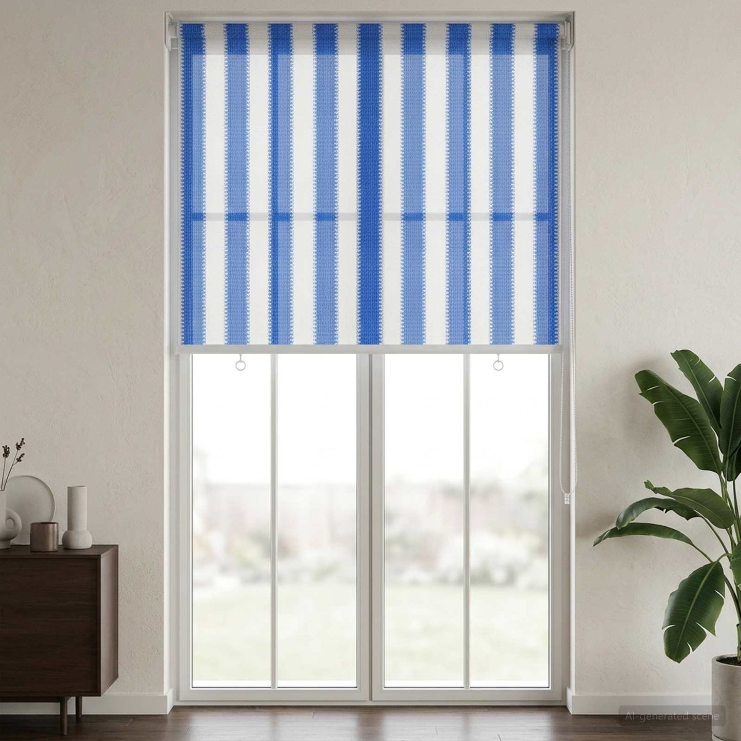 Udendørs rulleskærm 90% UV blok Blå og Hvid Stribet 80 x 230 cm