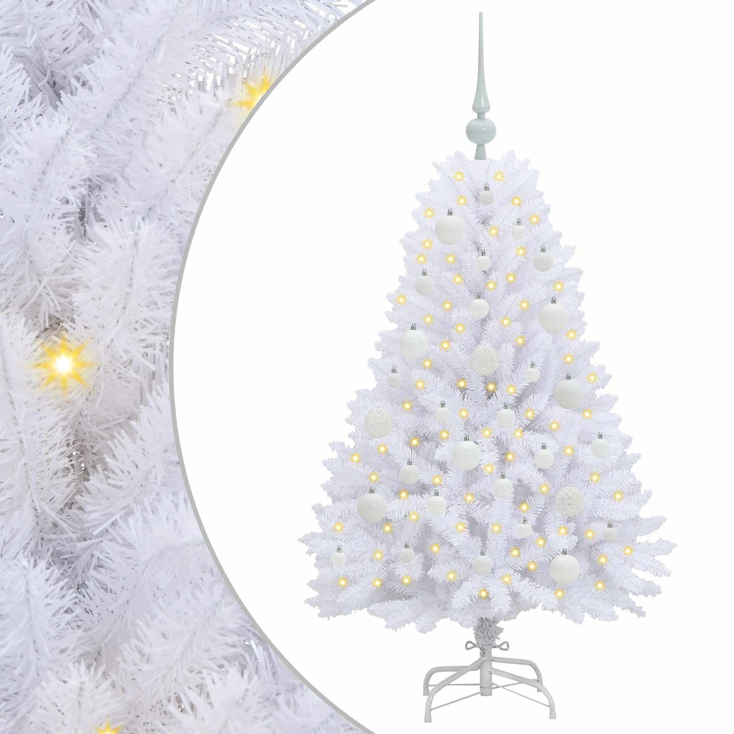 Kunstigt Hinged Juletræ med 150 LED'er Hvid 120 cm PVC og Stål