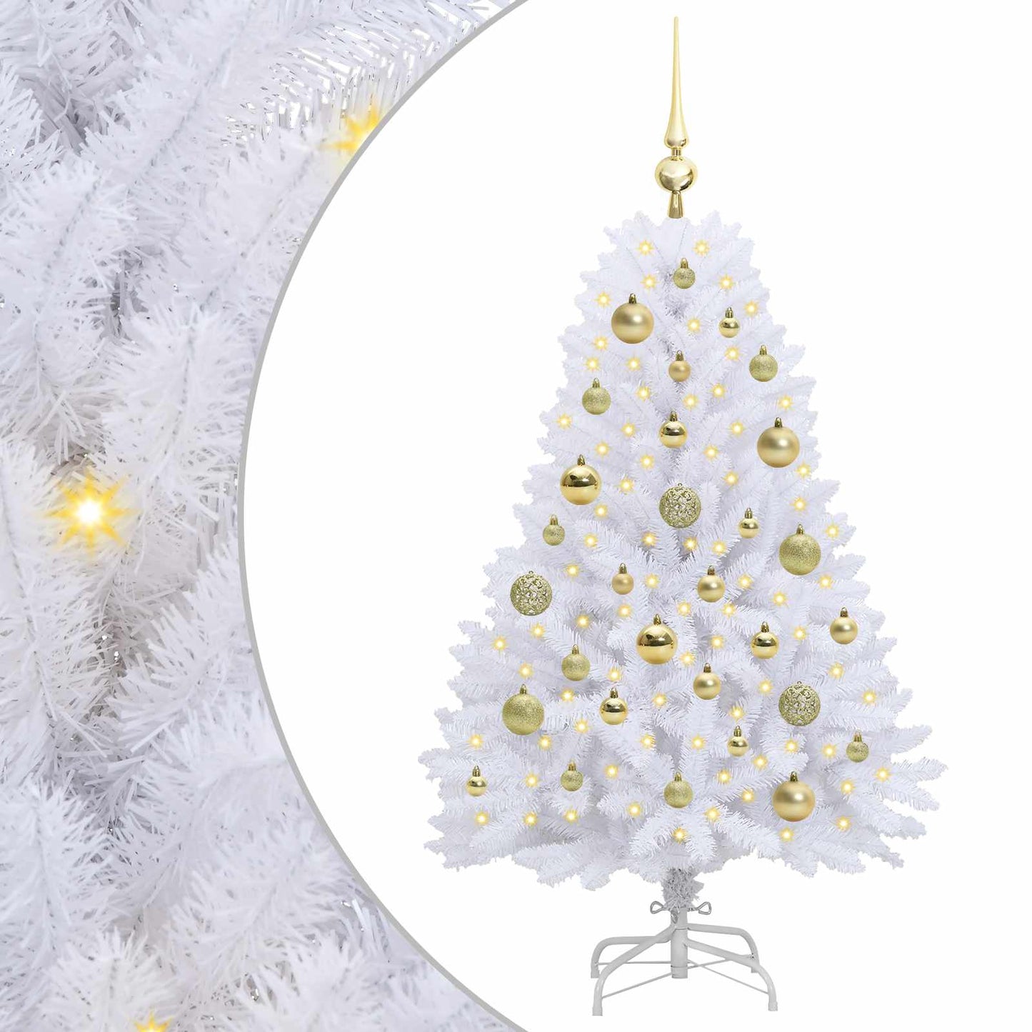 Kunstigt Hinged Juletræ med 150 LED'er Hvid 120 cm PVC og Stål