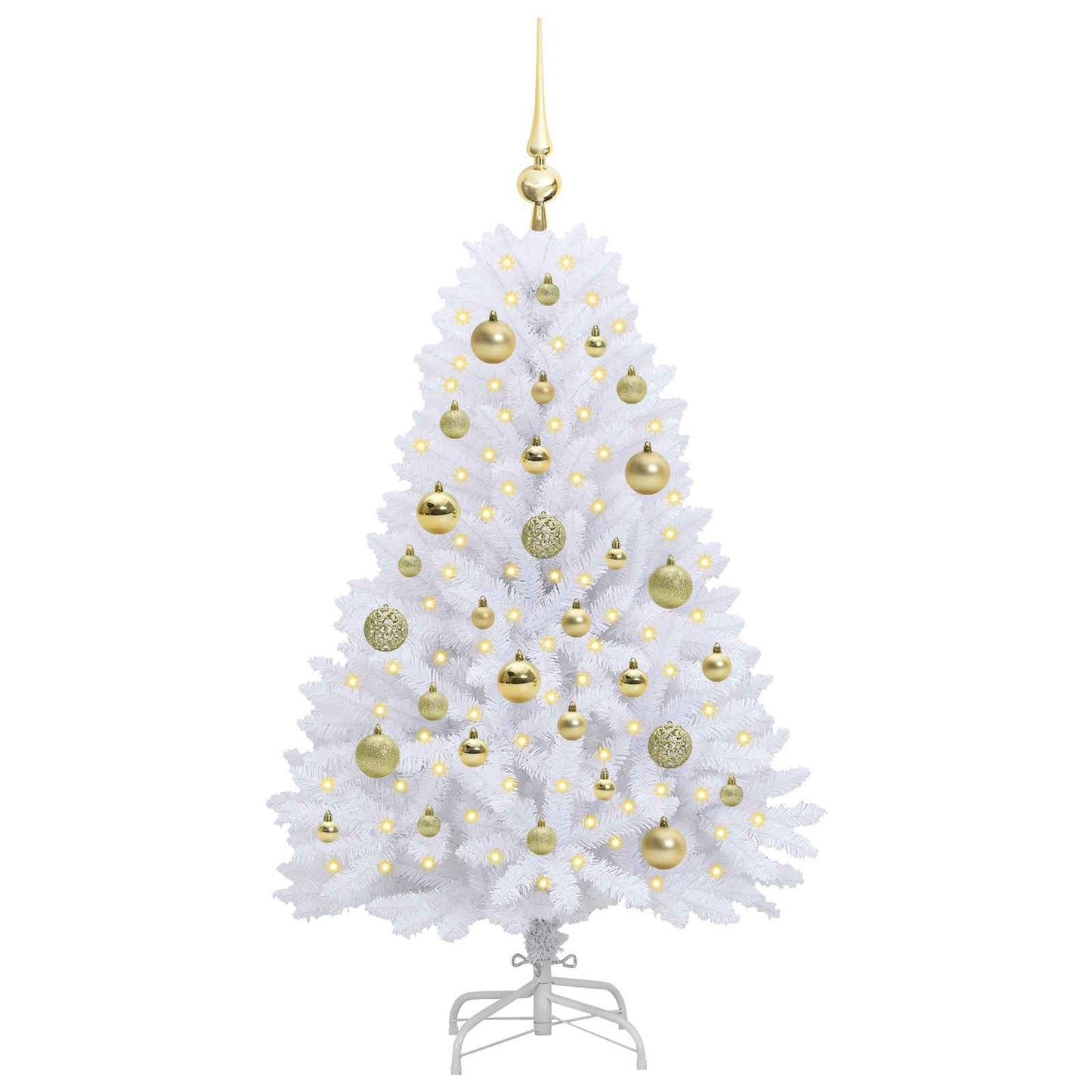Kunstigt Hinged Juletræ med 150 LED'er Hvid 120 cm PVC og Stål