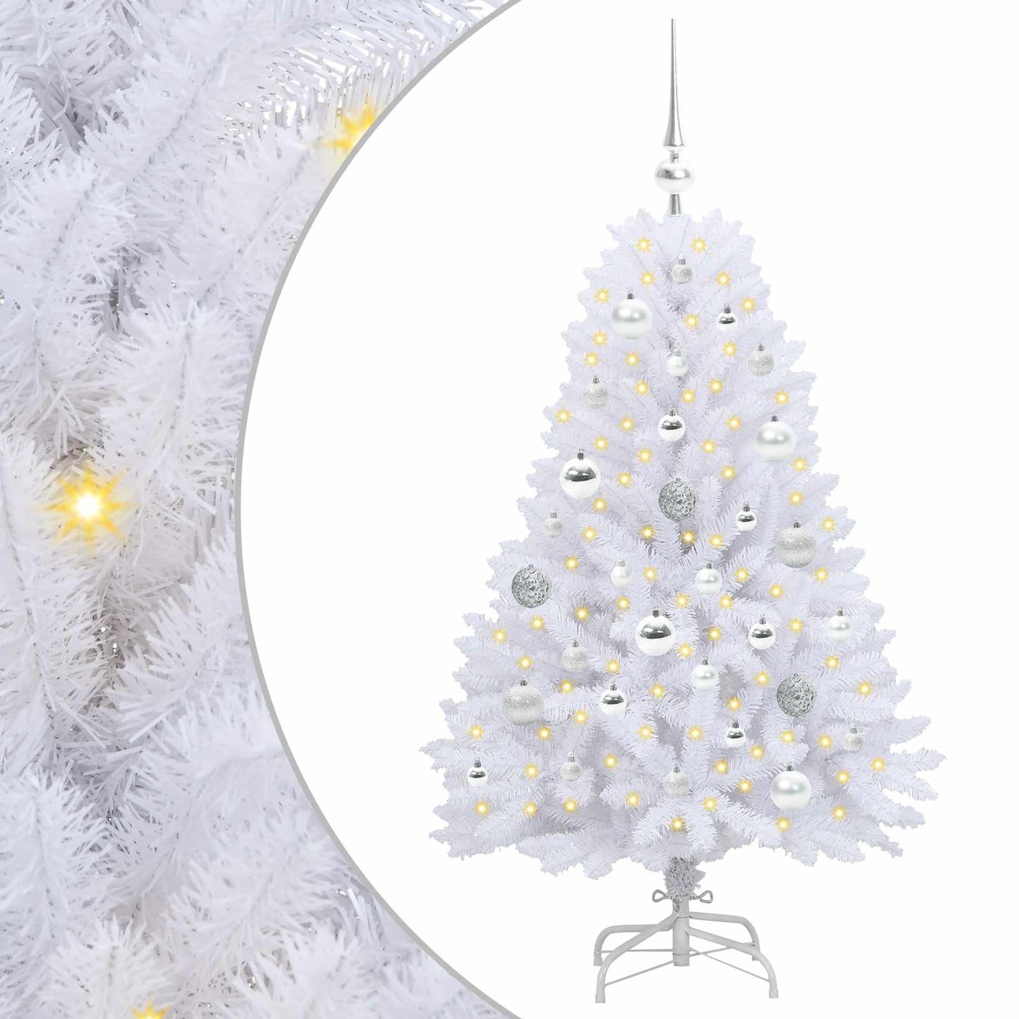 Kunstigt Hinged Juletræ med 150 LED'er Hvid 120 cm PVC og Stål