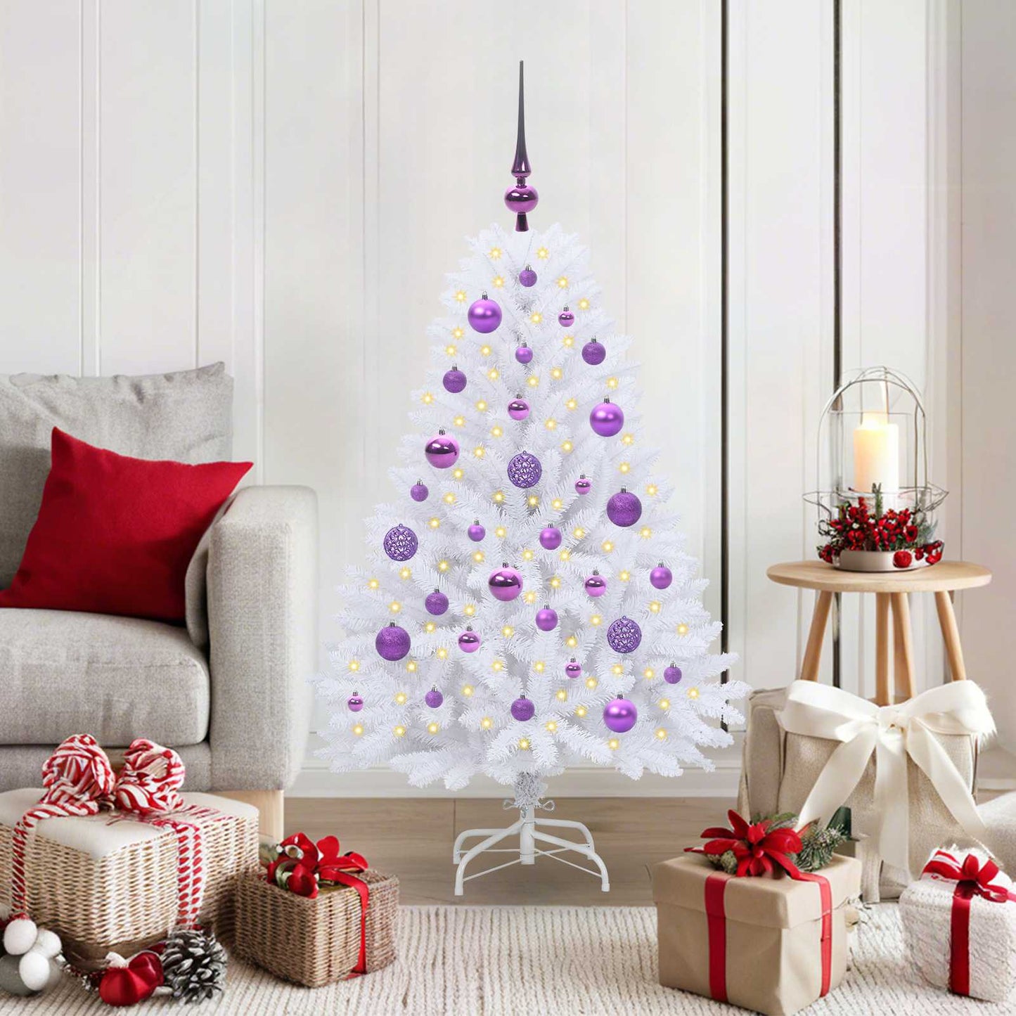 Kunstigt Hinged Juletræ med 150 LED'er Hvid 120 cm PVC og Stål