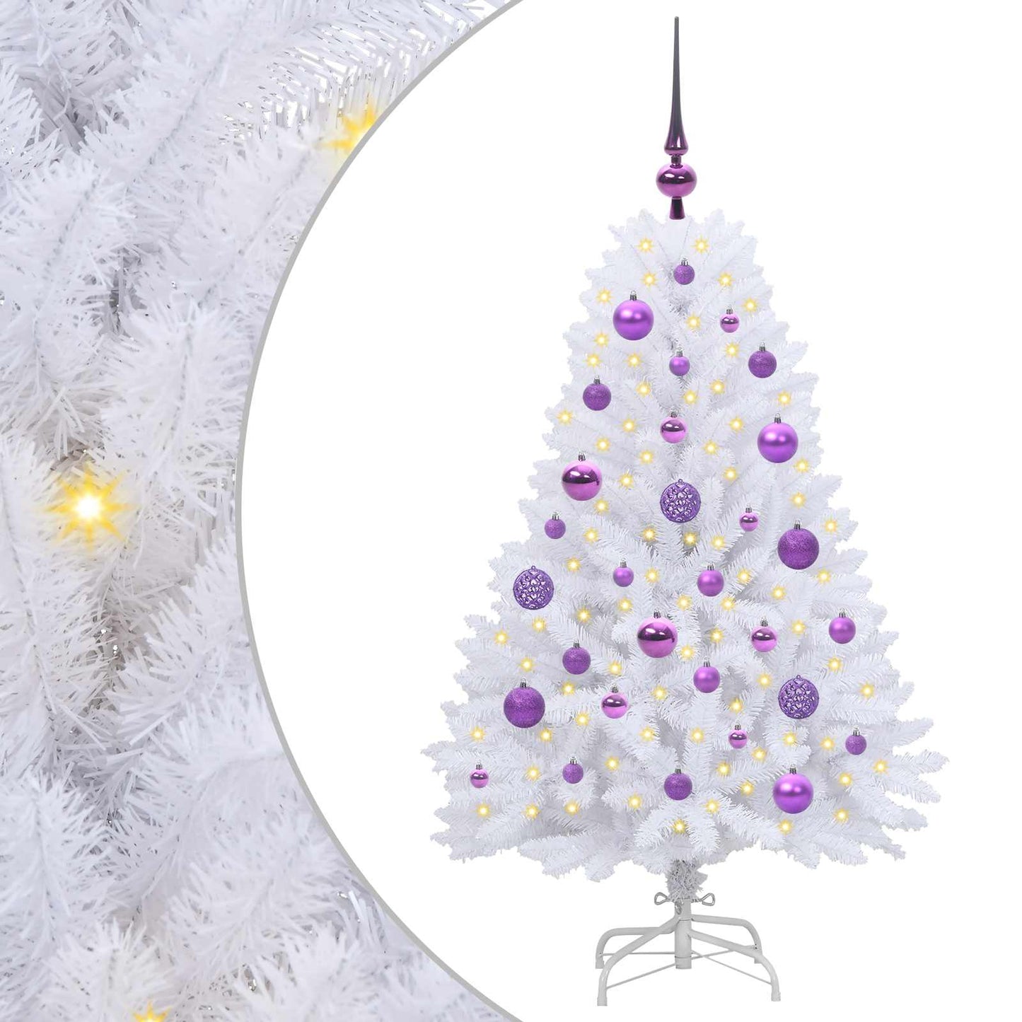 Kunstigt Hinged Juletræ med 150 LED'er Hvid 120 cm PVC og Stål