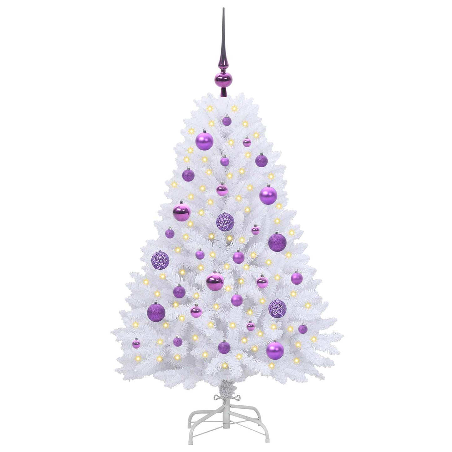 Kunstigt Hinged Juletræ med 150 LED'er Hvid 120 cm PVC og Stål