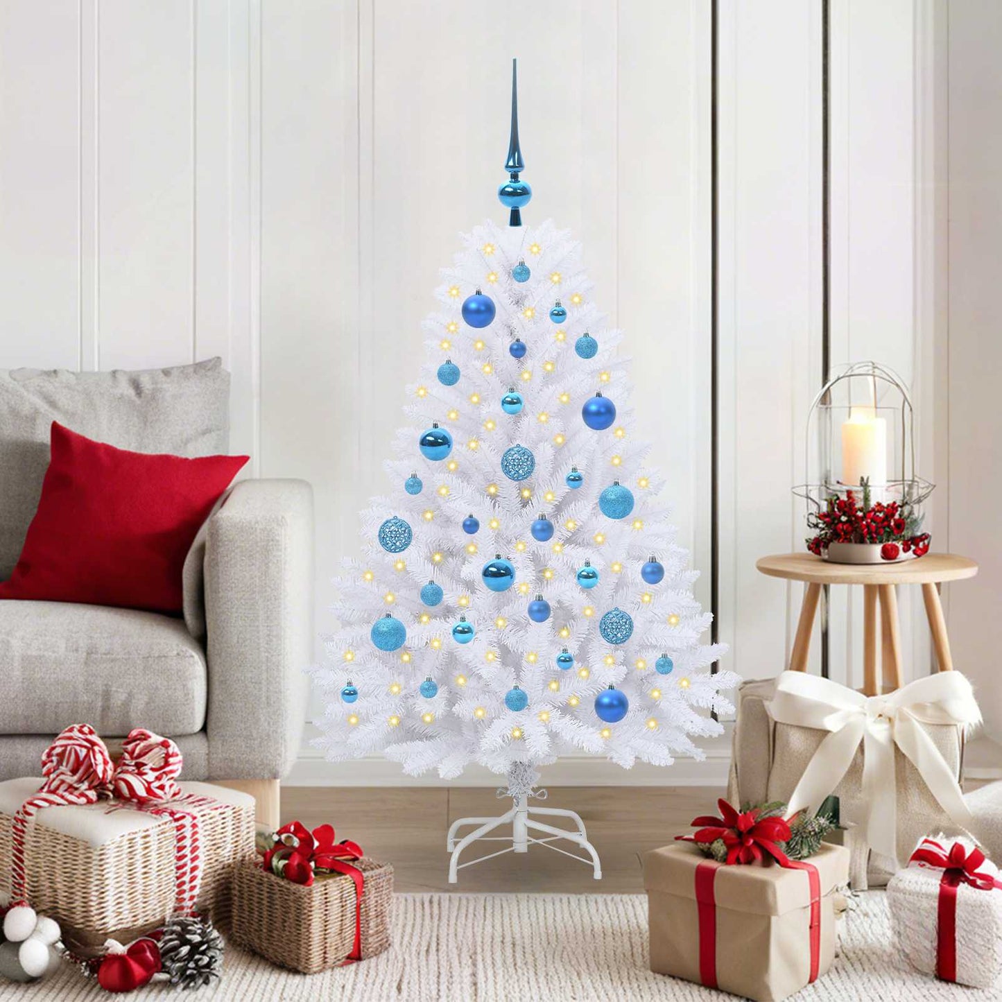 Kunstigt Hinged Juletræ med 150 LED'er Hvid 120 cm PVC og Stål