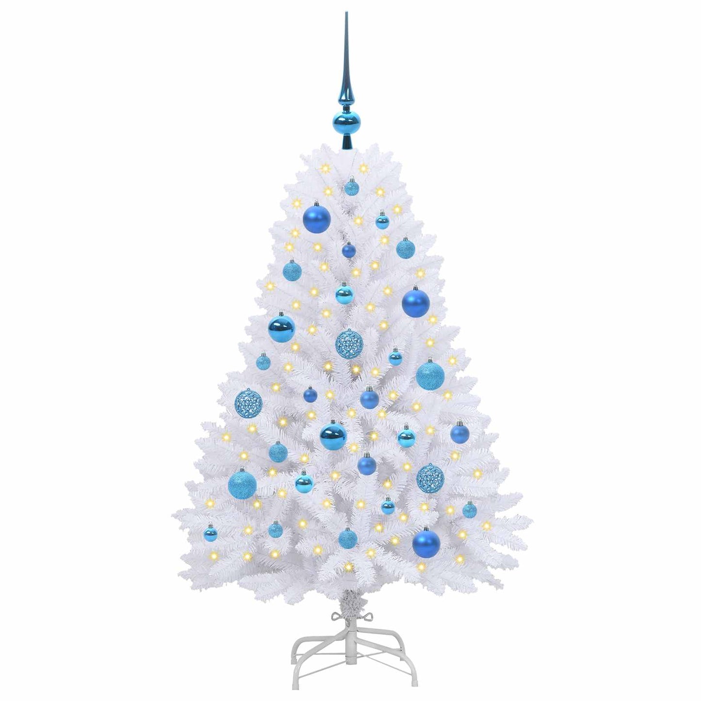 Kunstigt Hinged Juletræ med 150 LED'er Hvid 120 cm PVC og Stål
